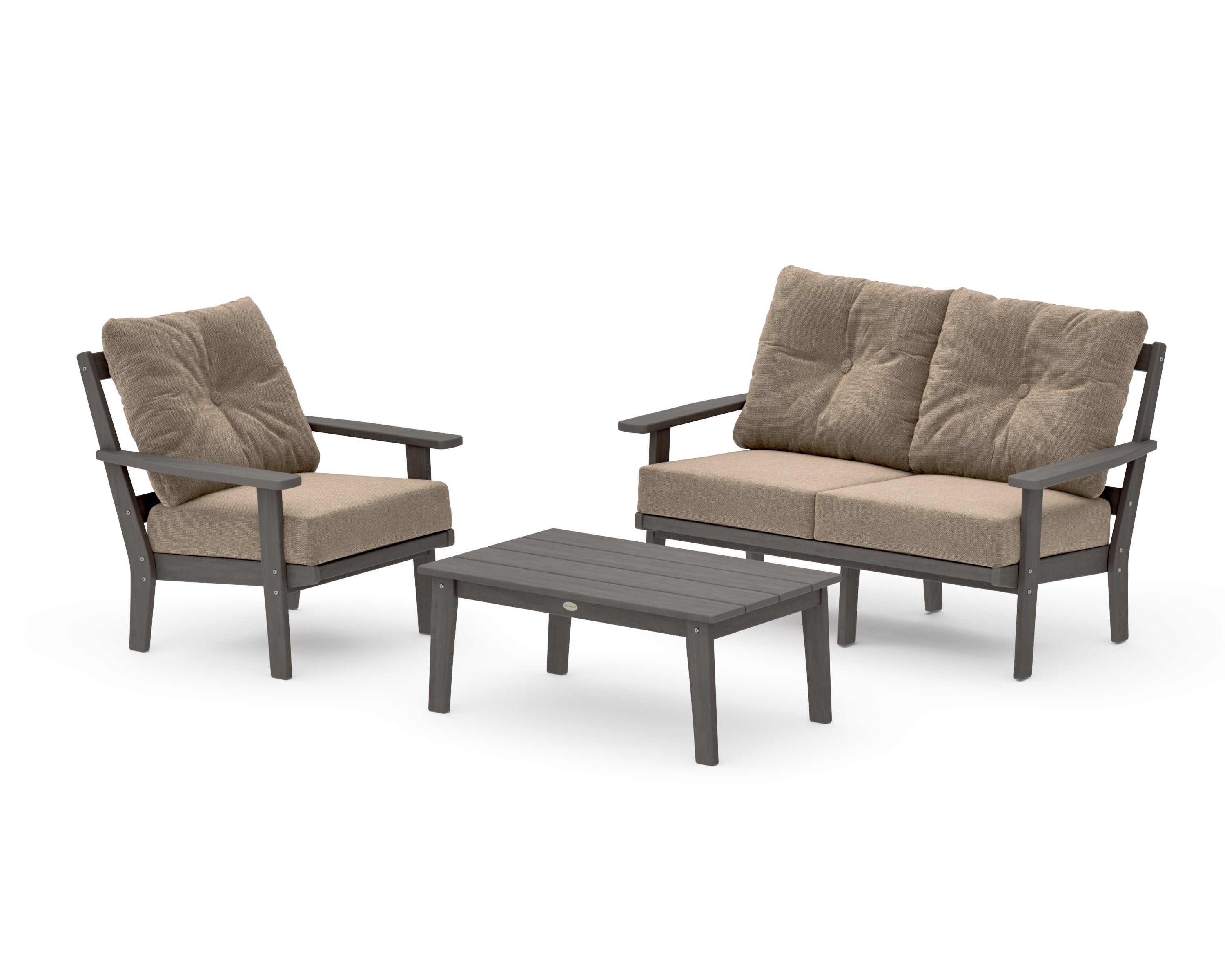Prairie 3-Piece Deep Seating Set with Loveseat in Driftwood / Spiced Burlap