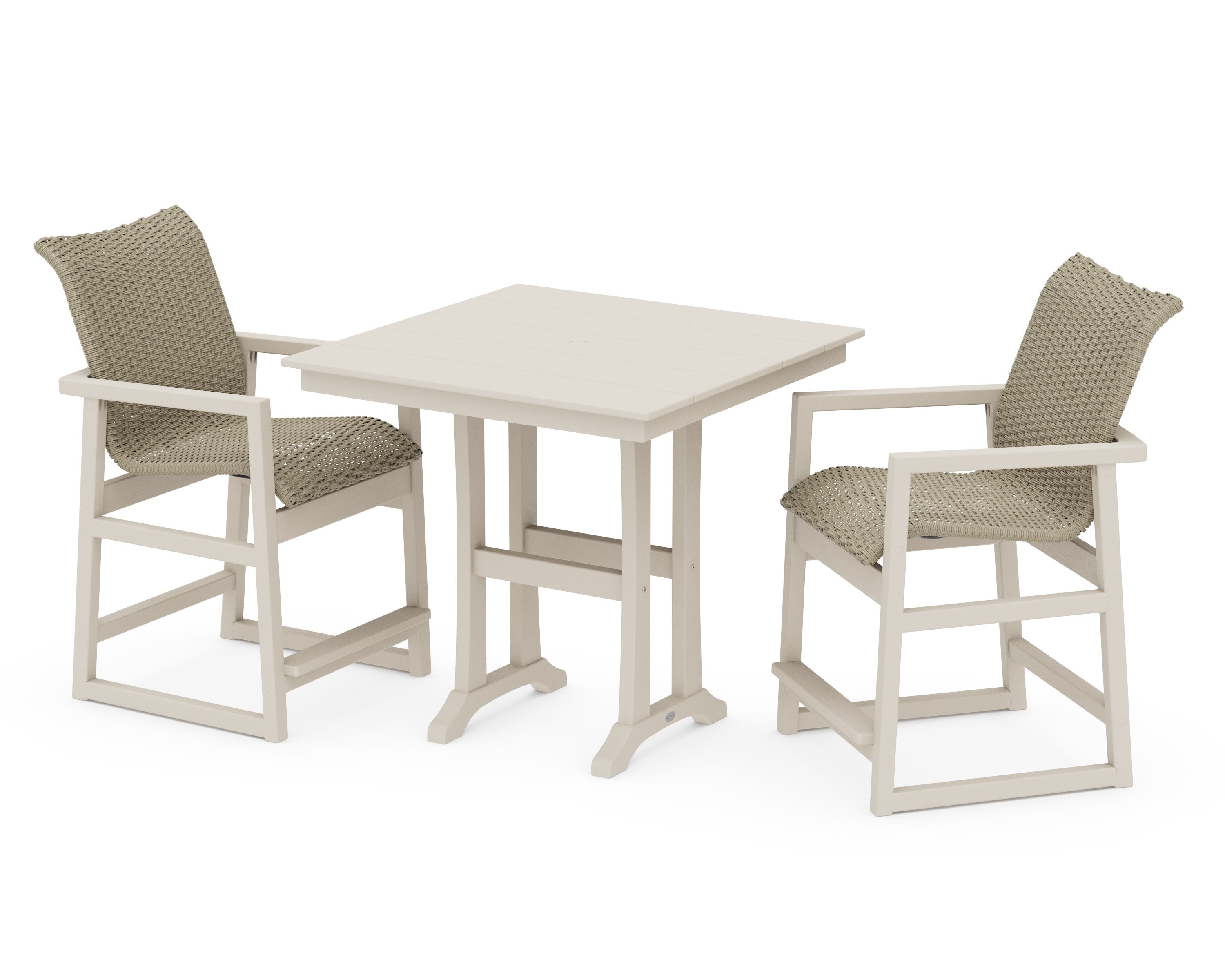 EDGE Woven 3-Piece Farmhouse Counter Set with Trestle Legs in Sand / Dune Grass