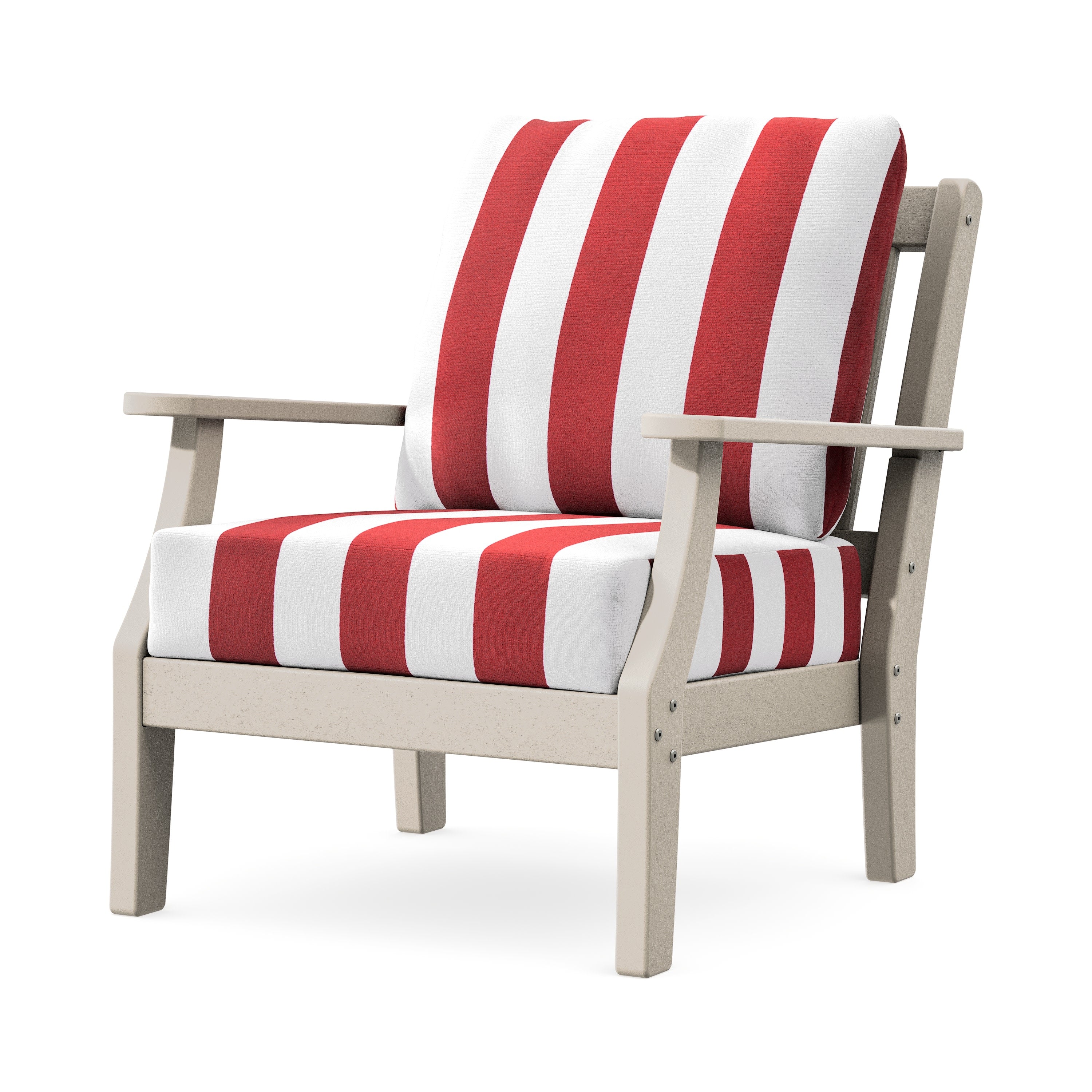 Chinoiserie Deep Seating Chair in Sand / Cabana Stripe Crimson