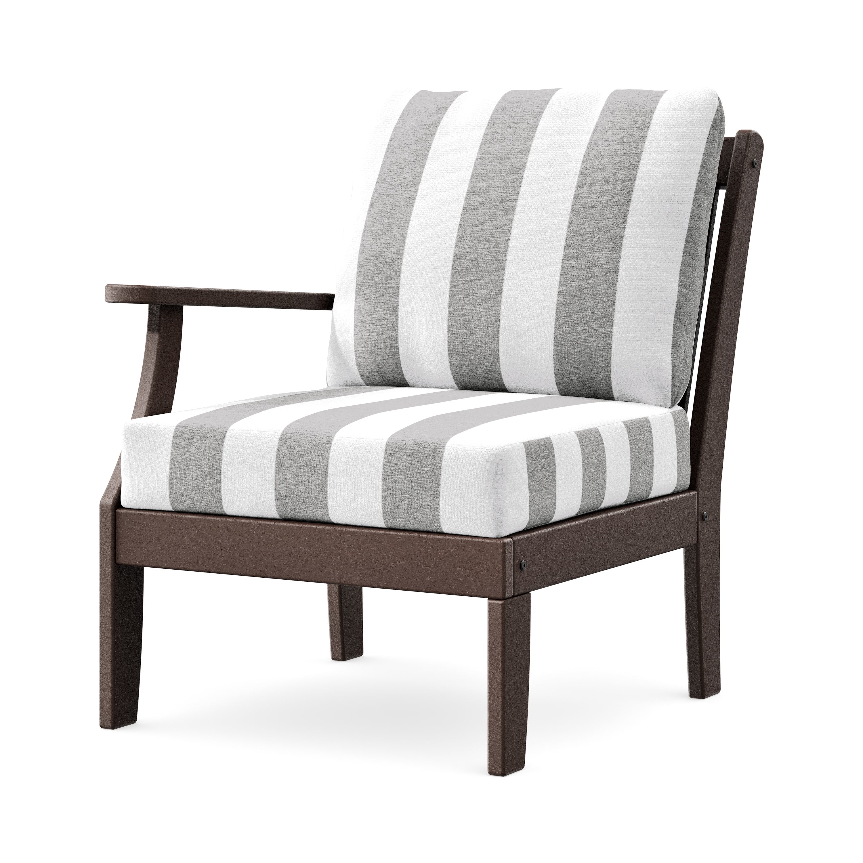 Braxton Modular Left Arm Chair in Mahogany / Cabana Stripe Grey Mist