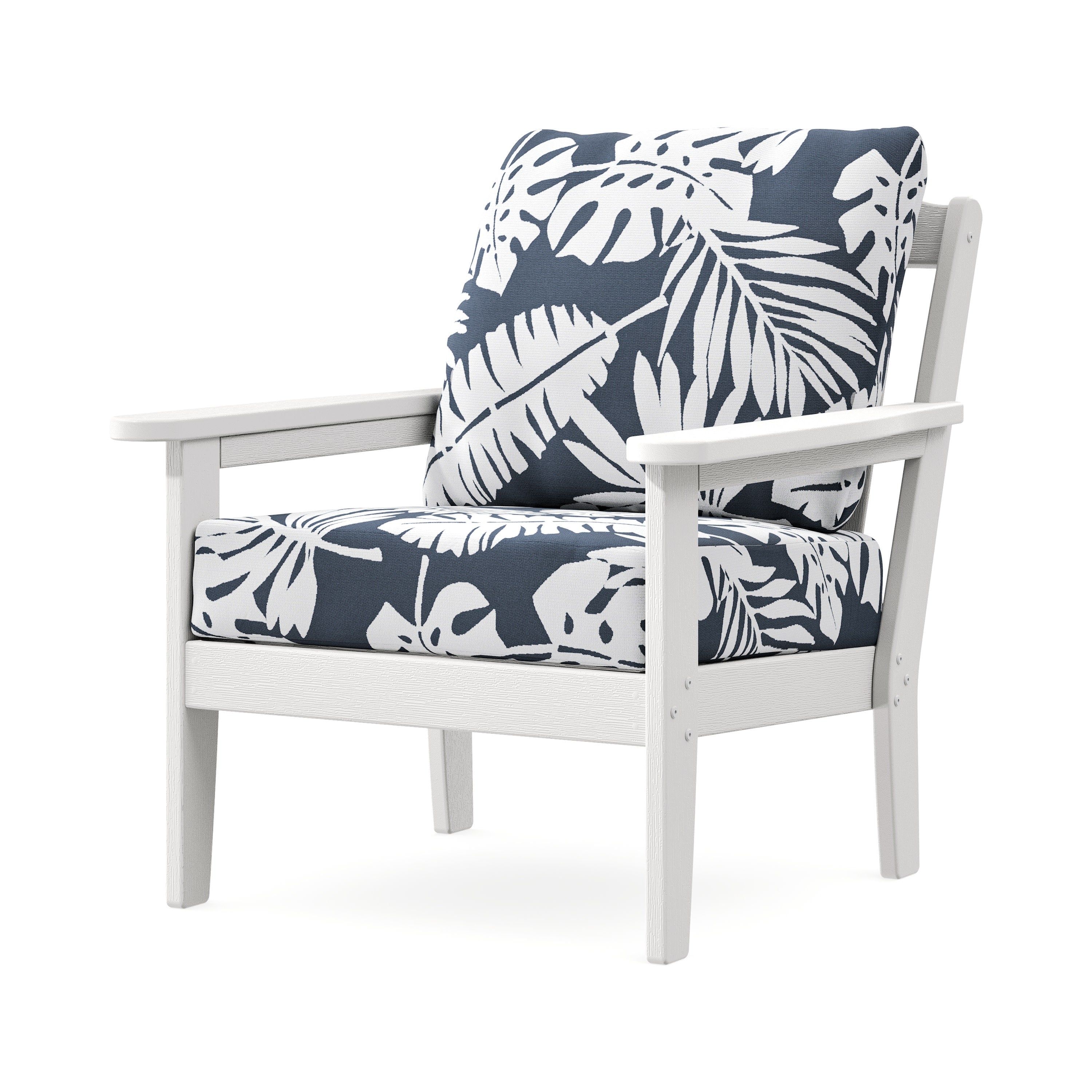 Cottage Deep Seating Chair in Vintage White / Leaf Marine Indigo