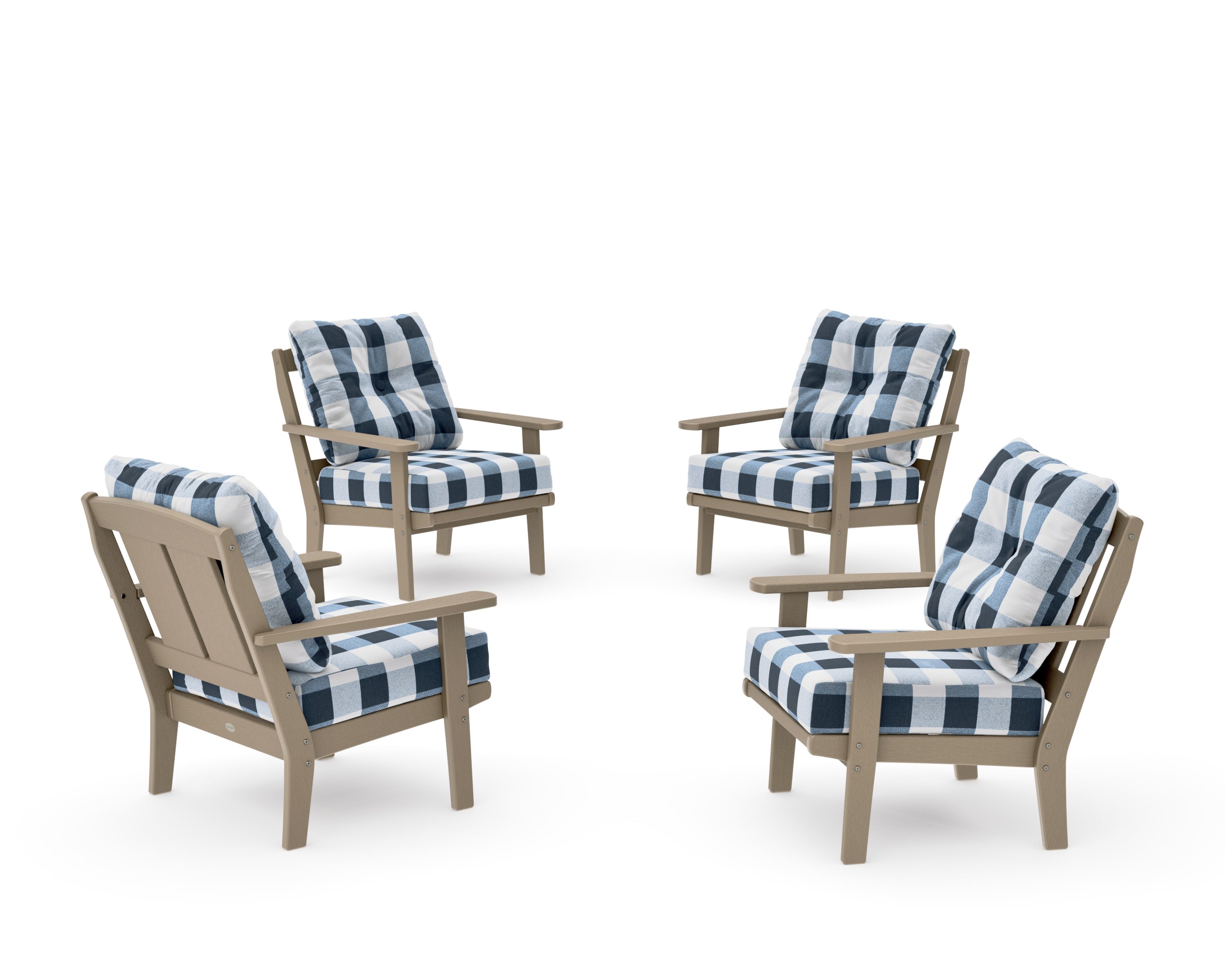 Mission 5-Piece Deep Seating Set with Fire Pit Table in Vintage Sahara / Buffalo Plaid Marine Indigo