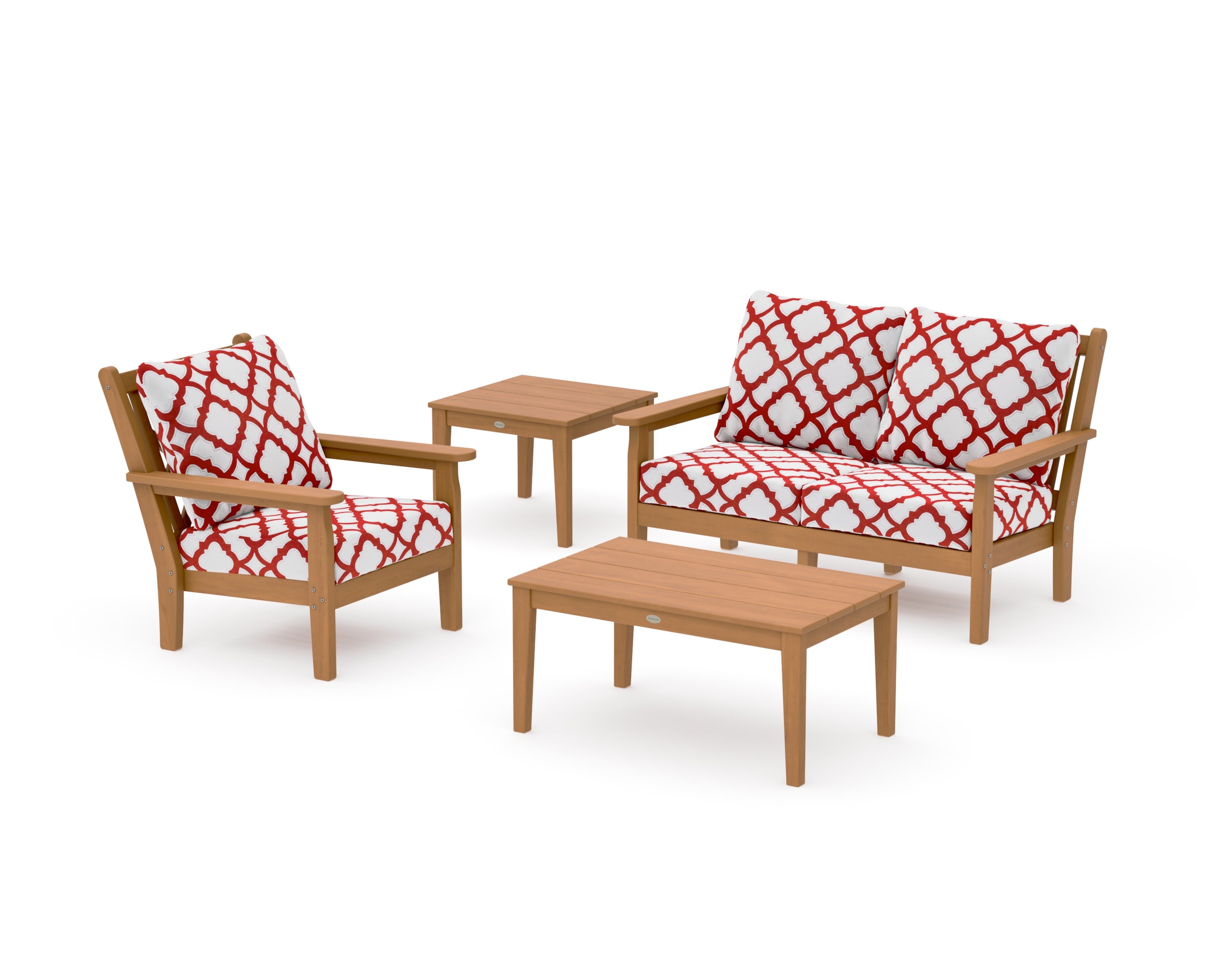 Chippendale 4-Piece Deep Seating Set in Natural / Trellis Crimson