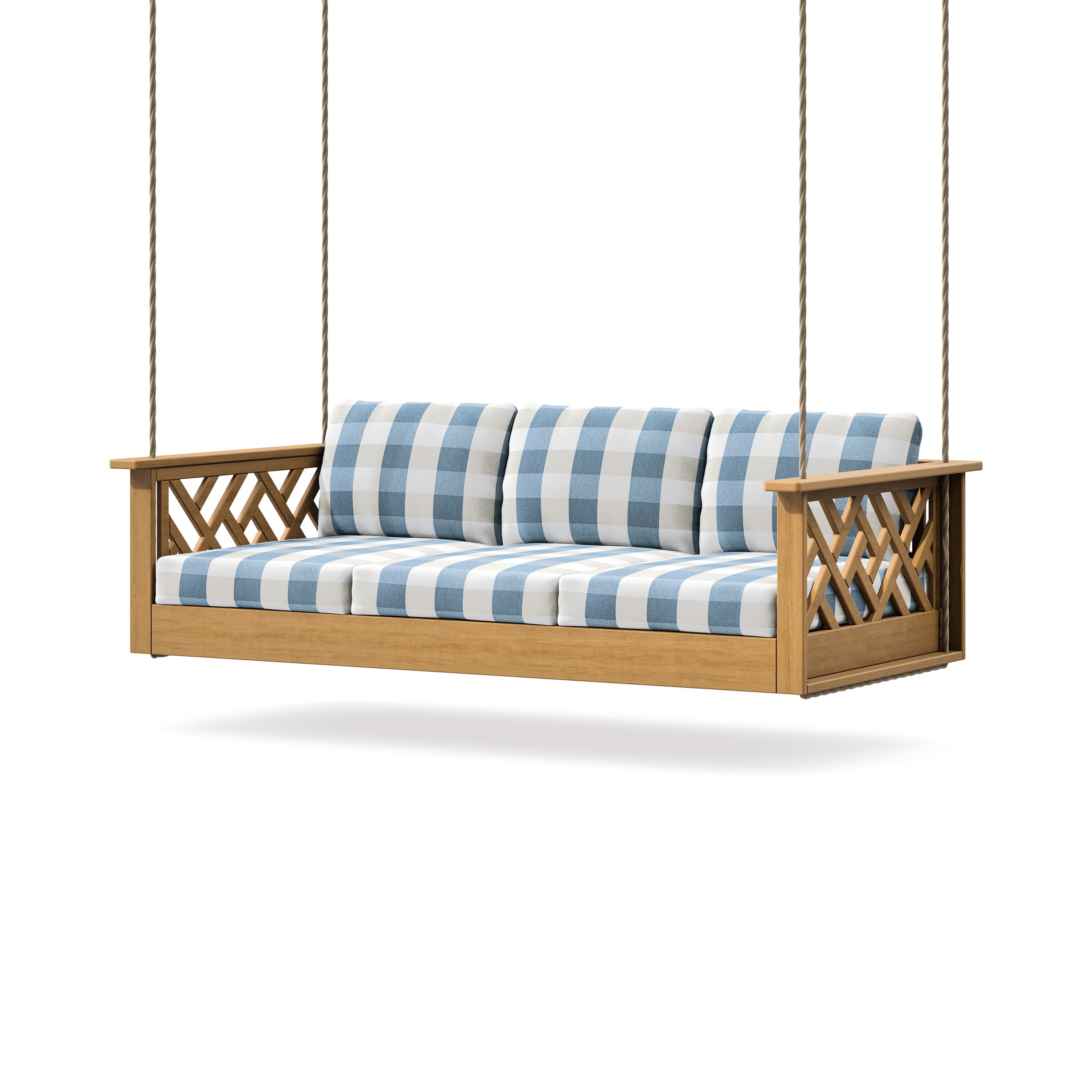 Chippendale Daybed Swing in Natural / Buffalo Plaid Sky Blue
