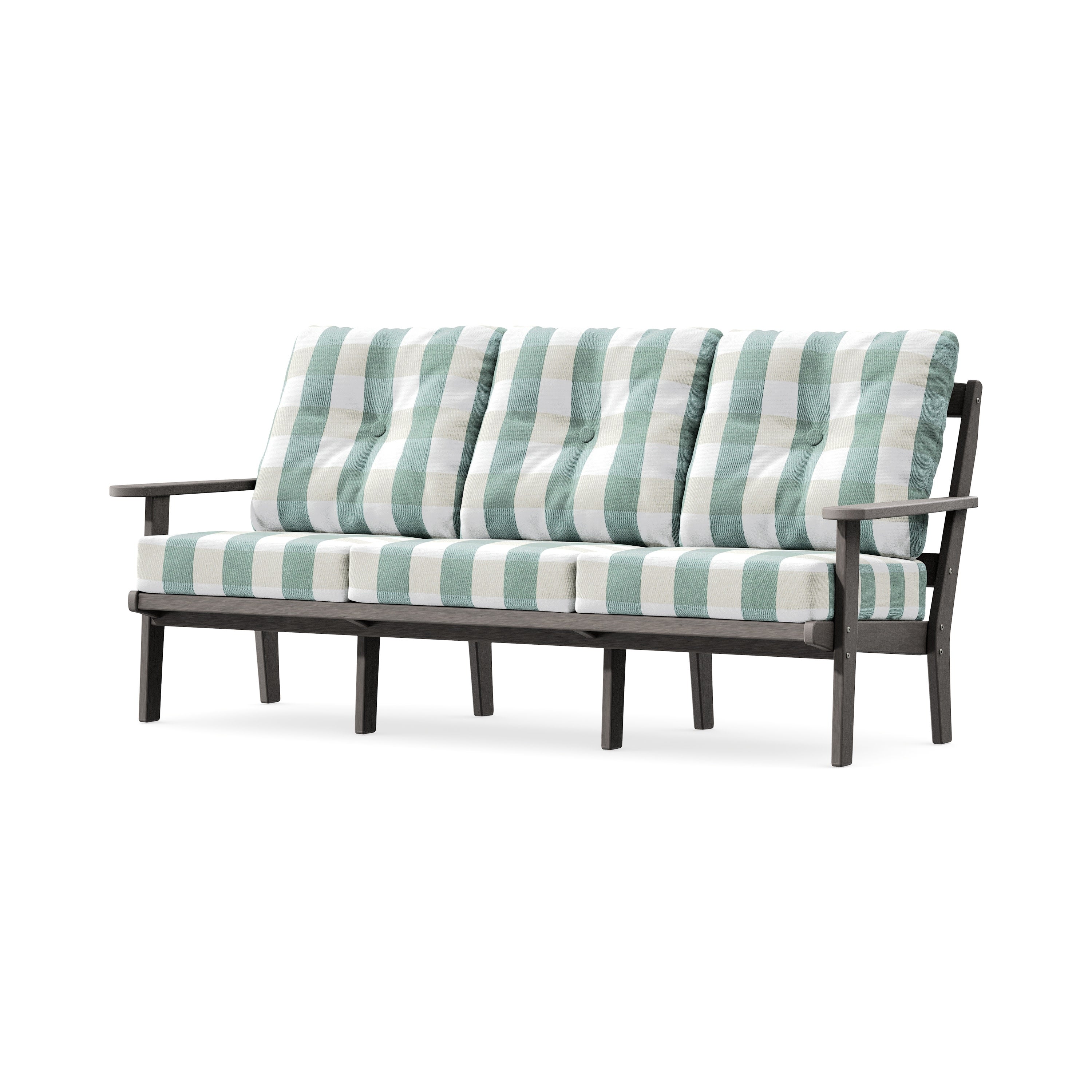 Mission Deep Seating Sofa in Driftwood / Buffalo Plaid Glacier Spa