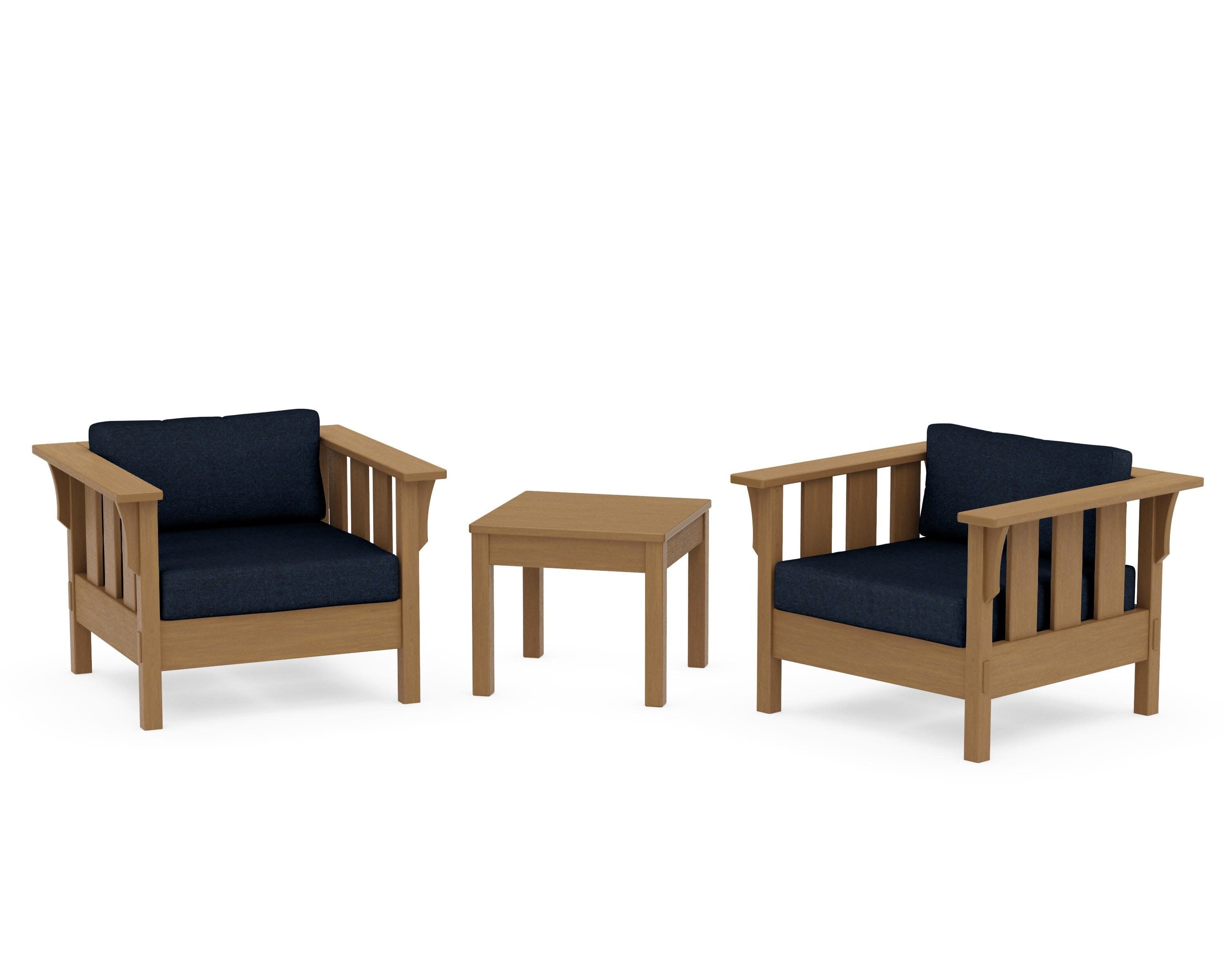 Acadia 3-Piece Deep Seating Set in Natural / Marine Indigo