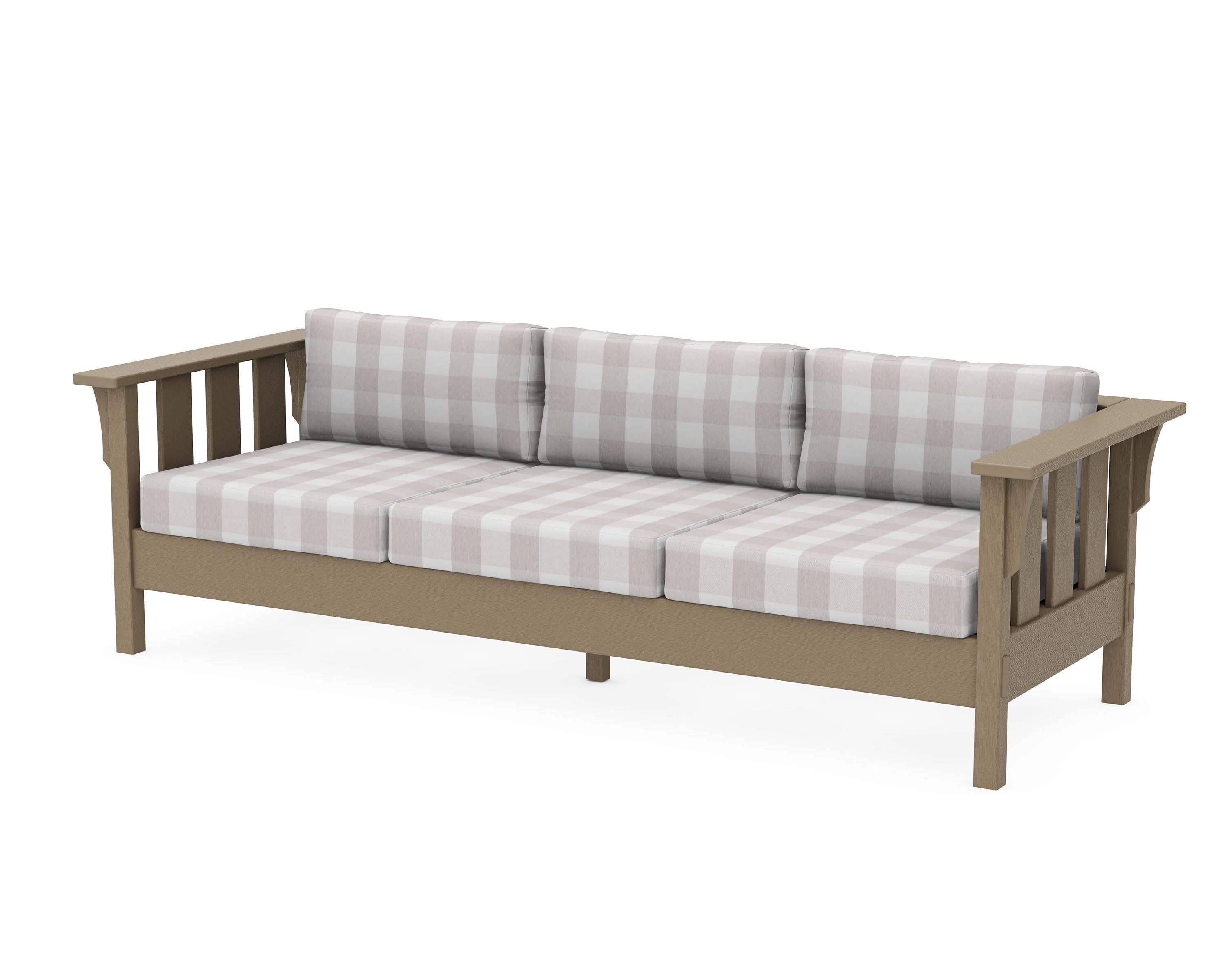 Acadia Deep Seating Sofa in Vintage Sahara / Buffalo Plaid Dune Burlap