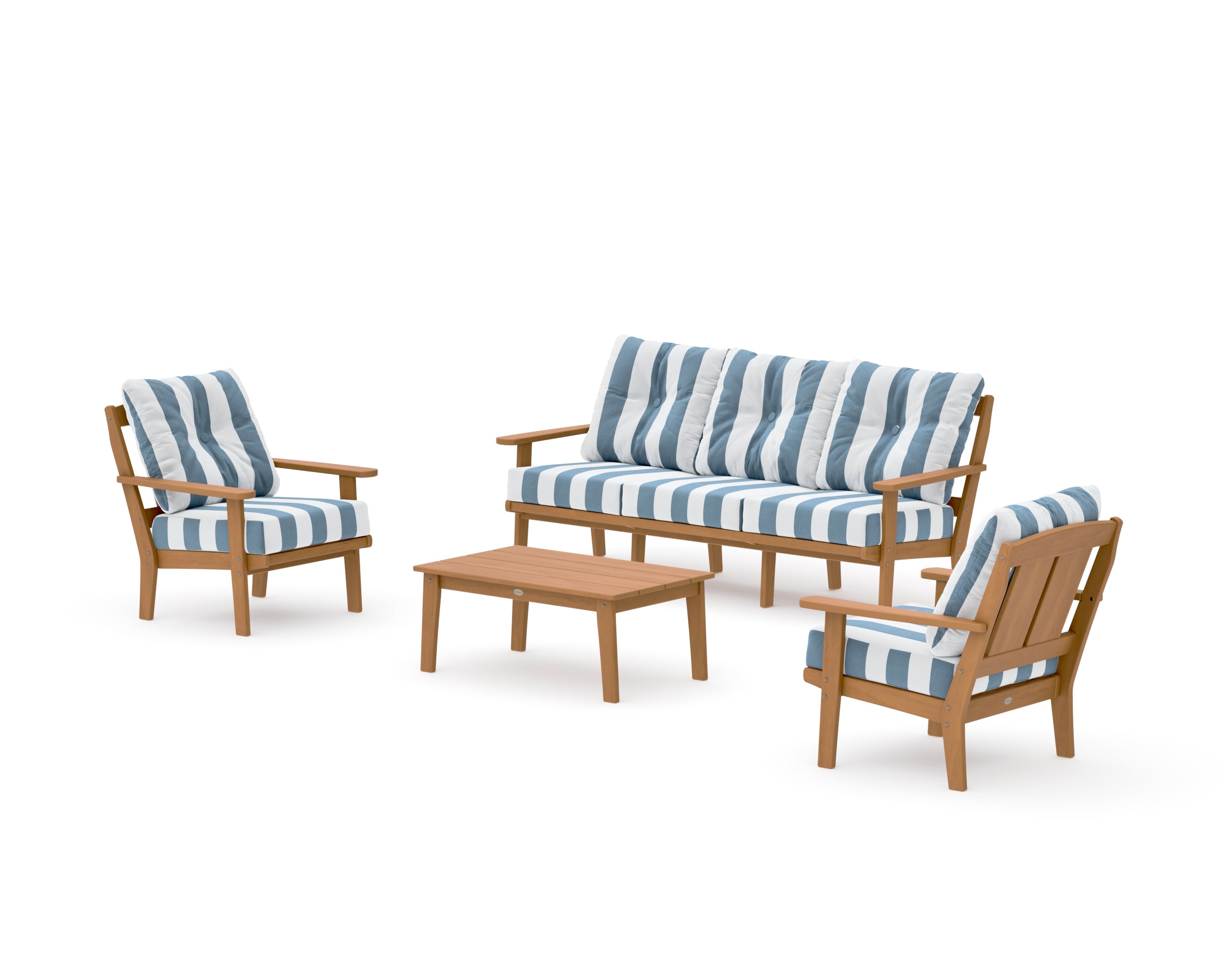 Mission 4-Piece Deep Seating Set with Sofa in Natural / Cabana Stripe Sky Blue
