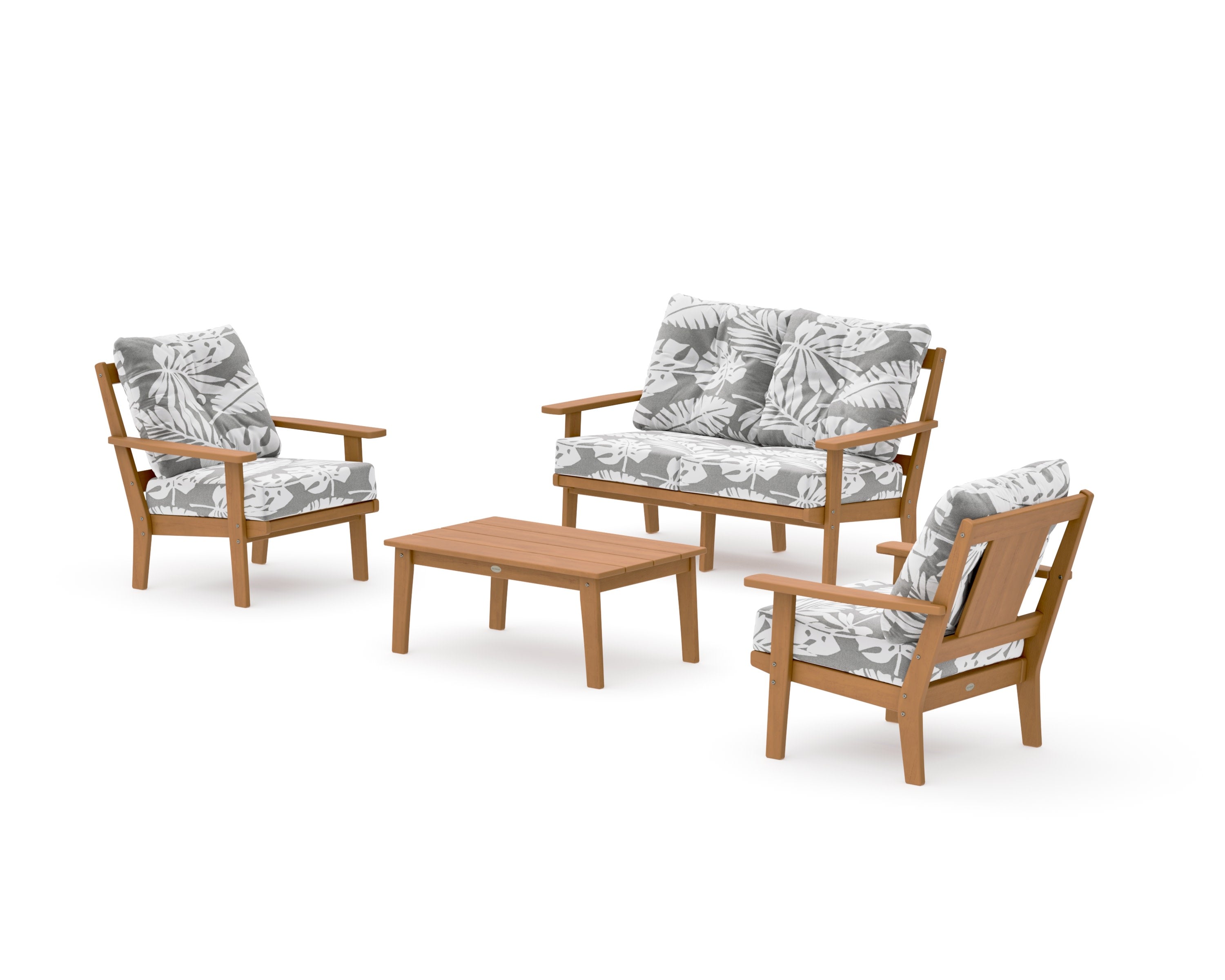 Prairie 4-Piece Deep Seating Set with Loveseat in Natural / Leaf Grey Mist