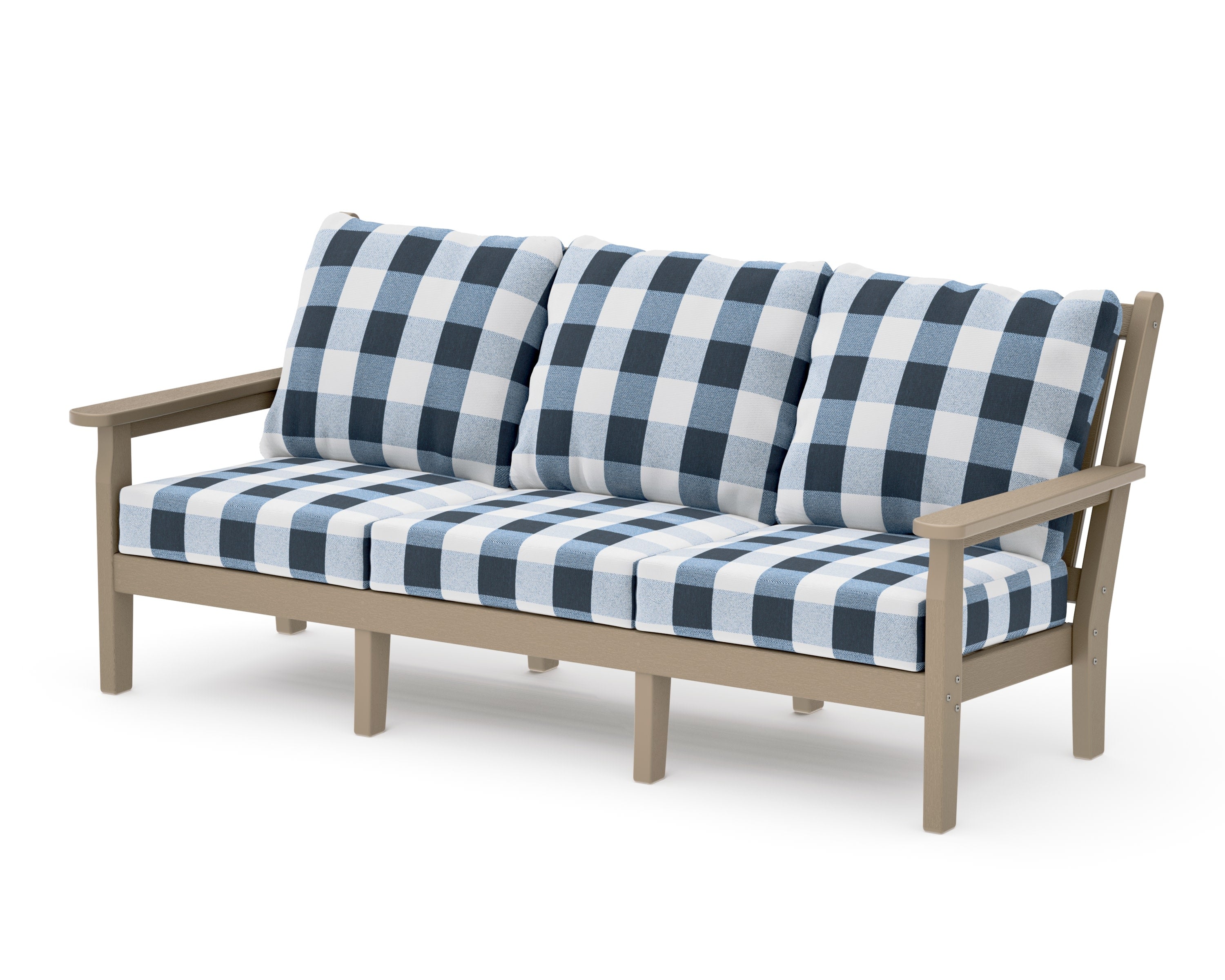 Chippendale Deep Seating Sofa in Vintage Sahara / Buffalo Plaid Marine Indigo