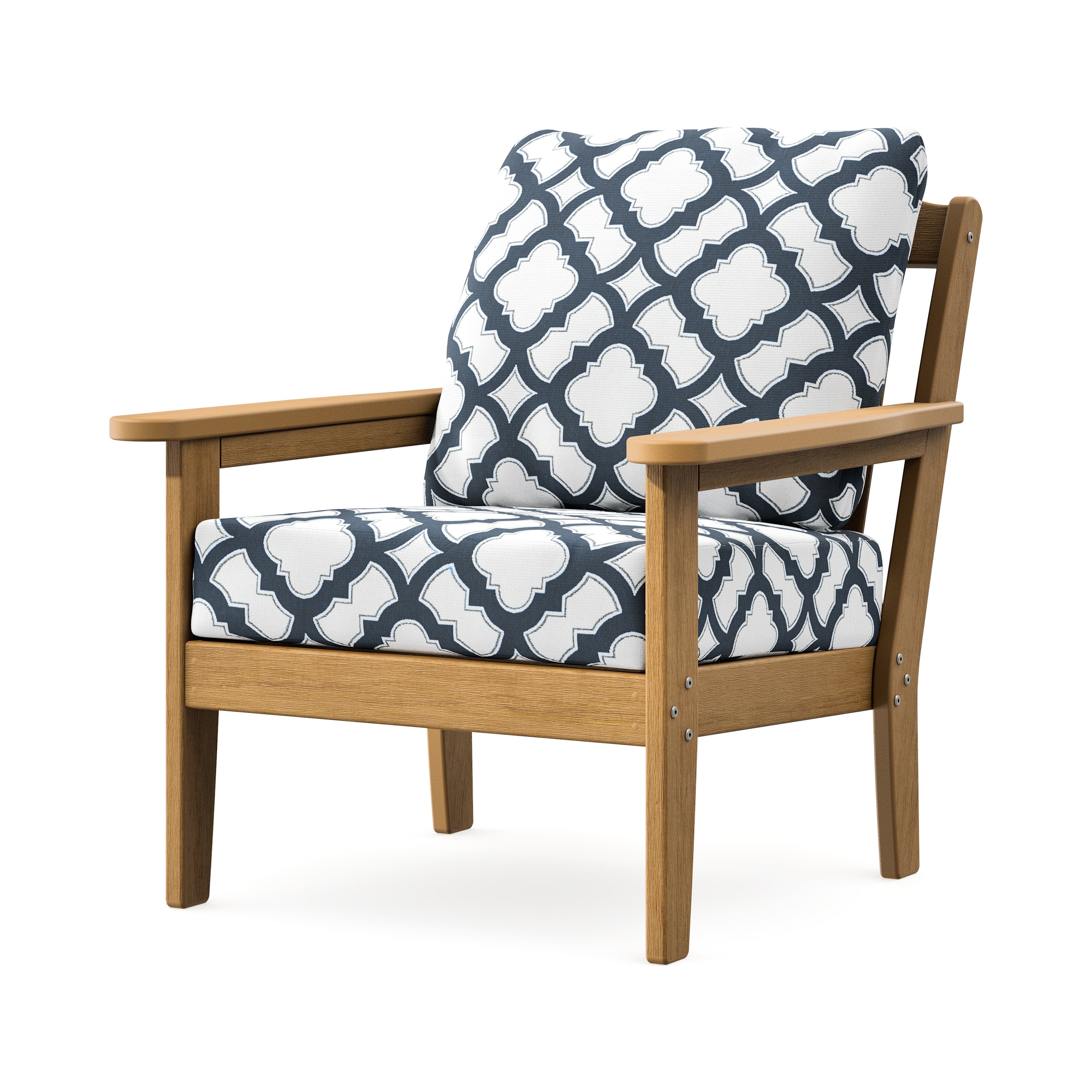 Cottage Deep Seating Chair in Natural / Trellis Marine Indigo