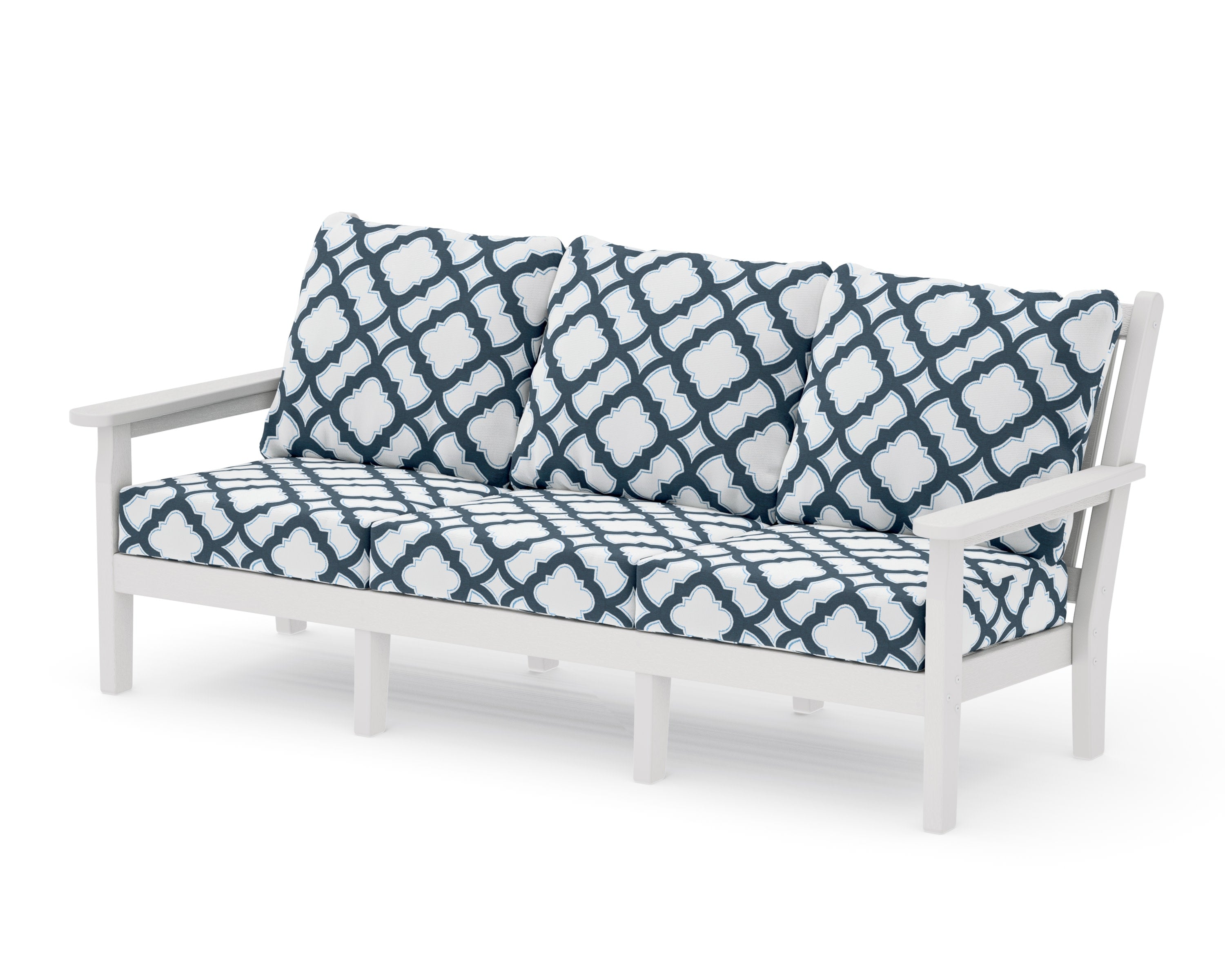 Chippendale Deep Seating Sofa in Vintage White / Trellis Marine Indigo
