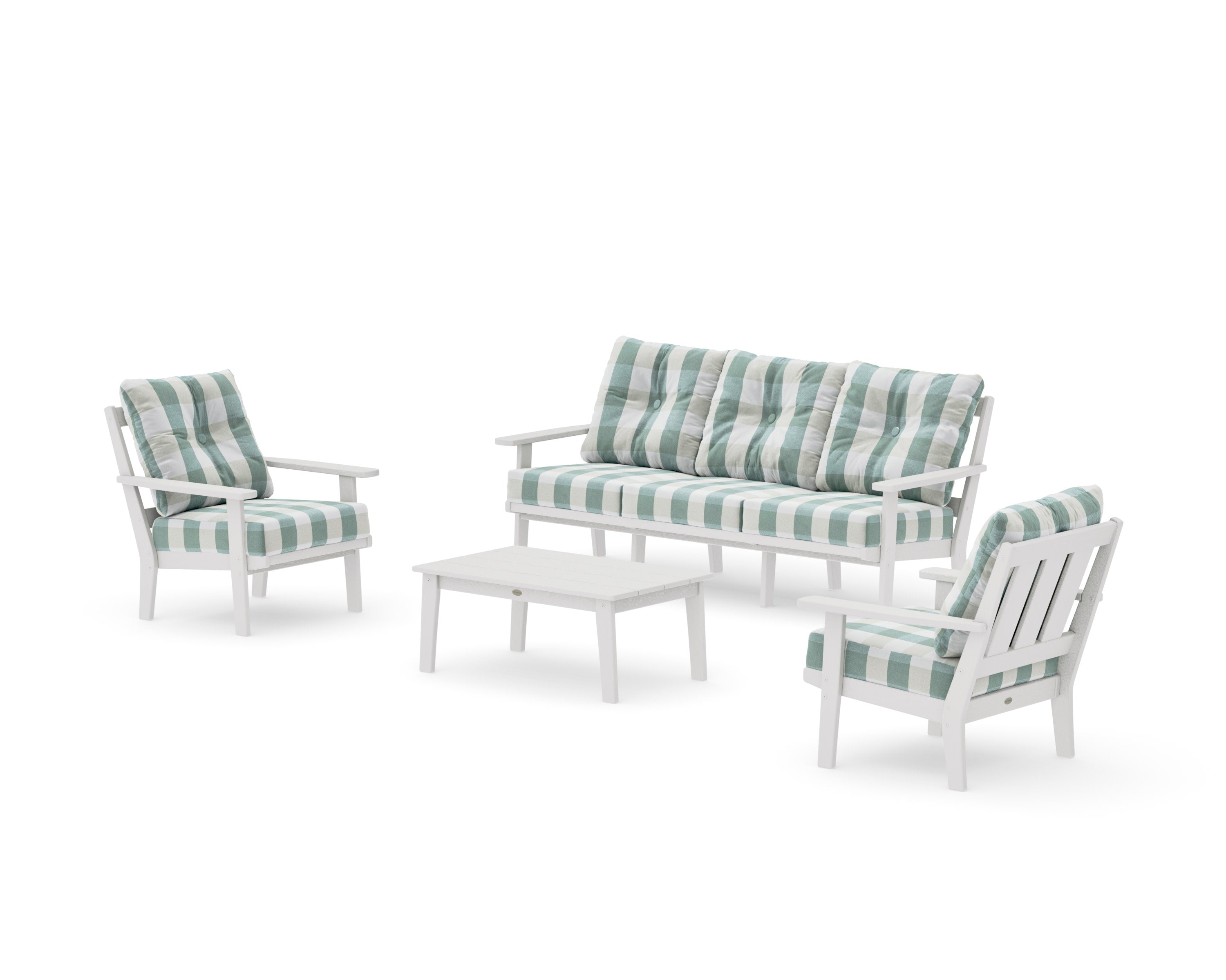 Oxford 4-Piece Deep Seating Set with Sofa in Vintage White / Buffalo Plaid Glacier Spa