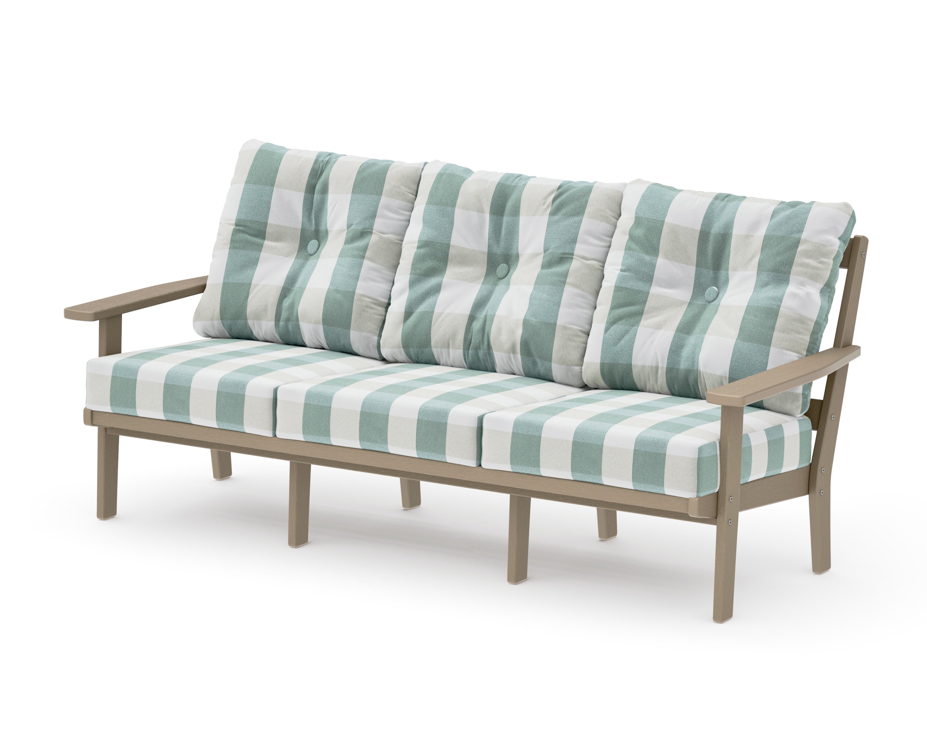 Oxford Deep Seating Sofa in Vintage Sahara / Buffalo Plaid Glacier Spa