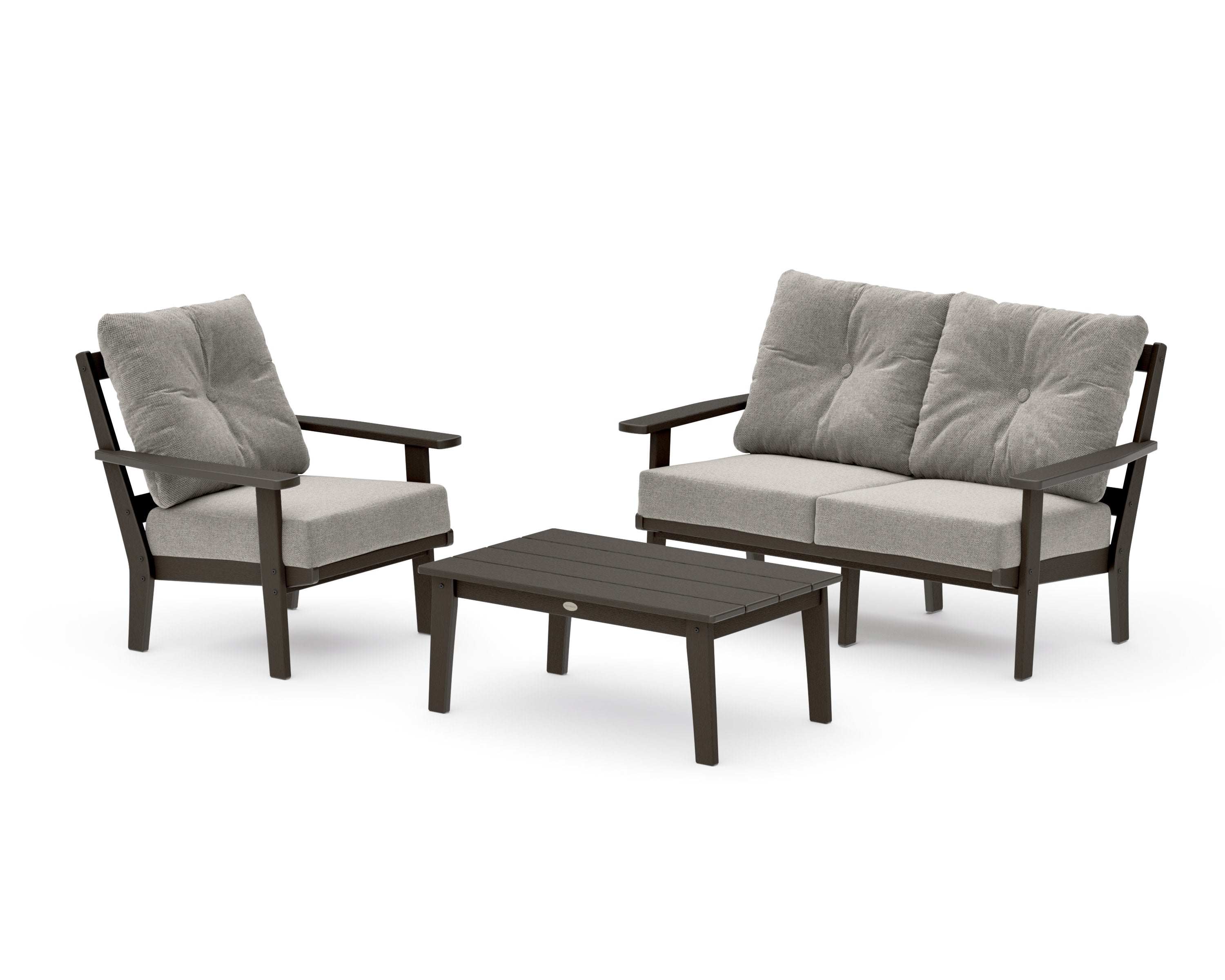 Oxford 3-Piece Deep Seating Set with Loveseat in Vintage Coffee / Weathered Tweed