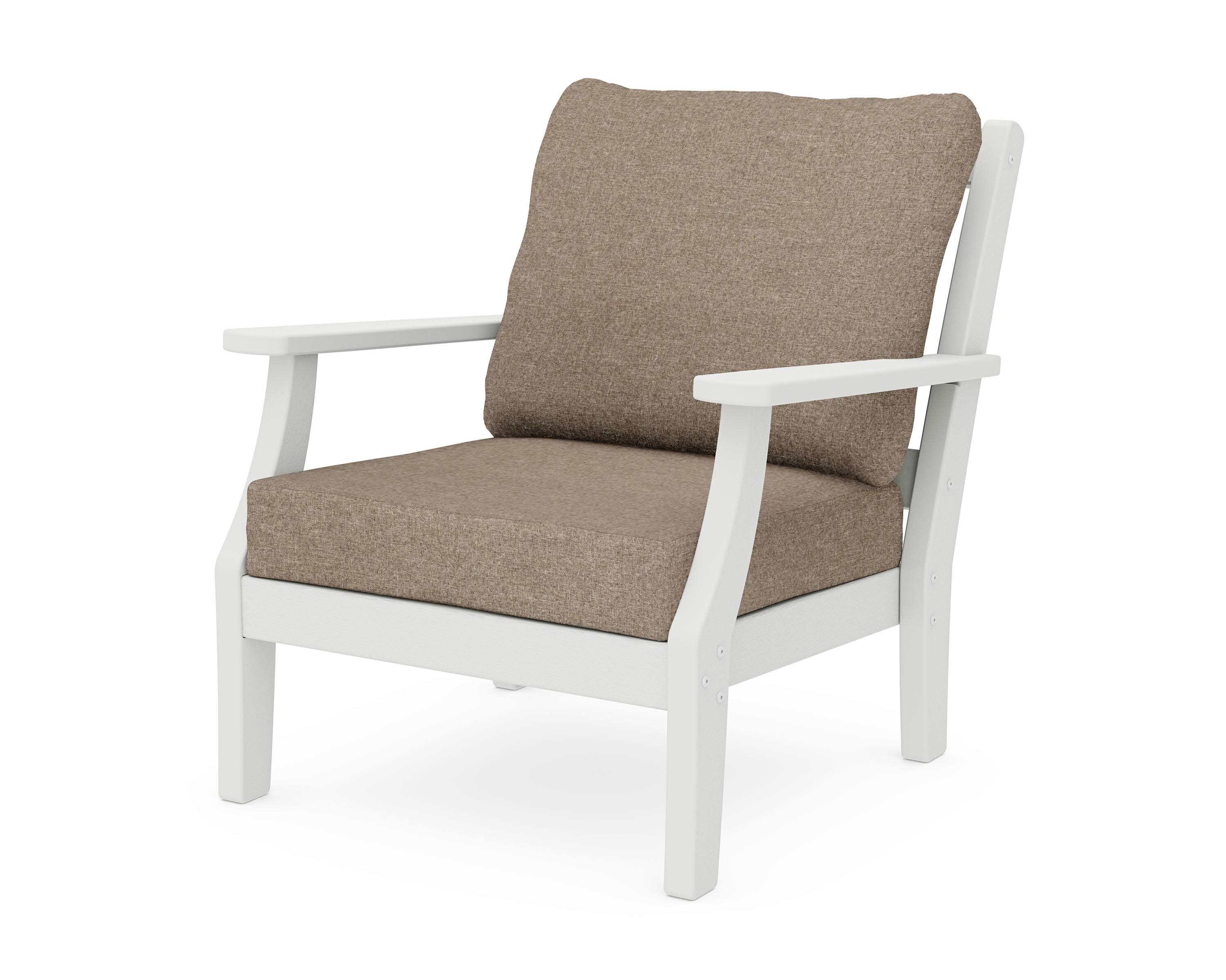 Chinoiserie Deep Seating Chair in Vintage White / Spiced Burlap