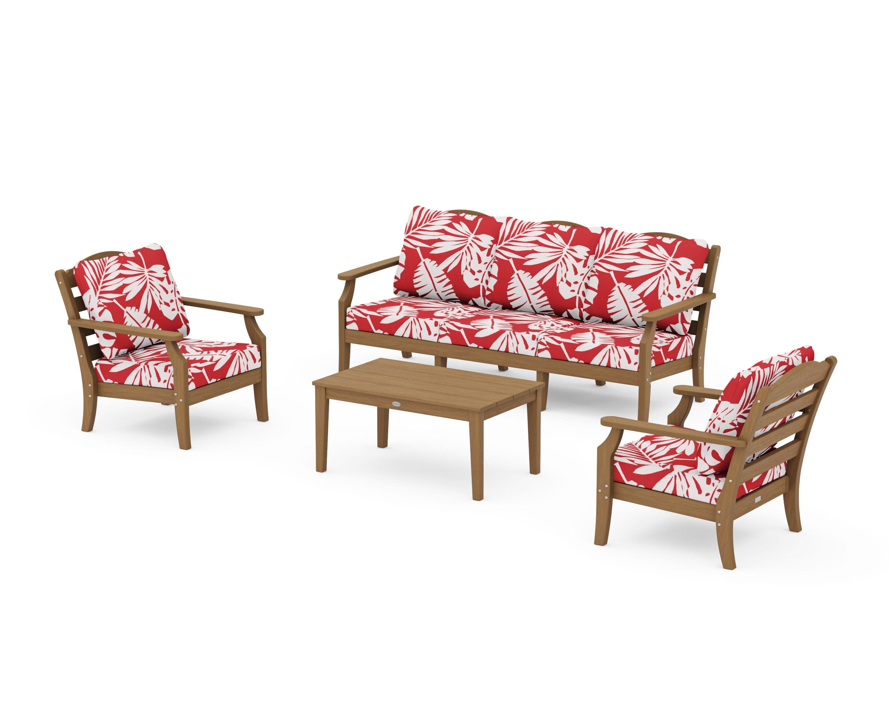 Savannah 4-Piece Deep Seating Set with Sofa in Natural / Leaf Crimson