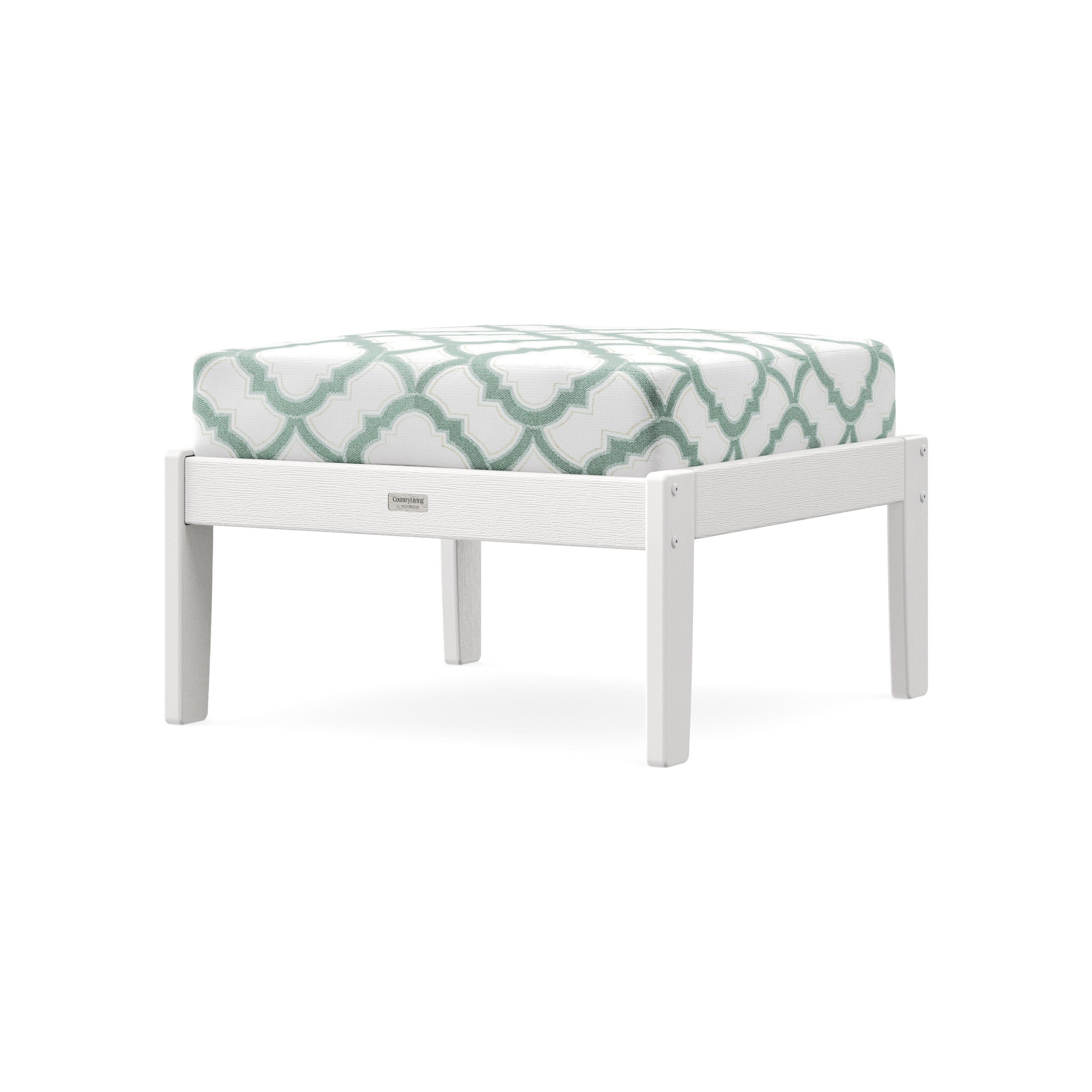 Cottage Deep Seating Ottoman in Vintage White / Trellis Glacier Spa