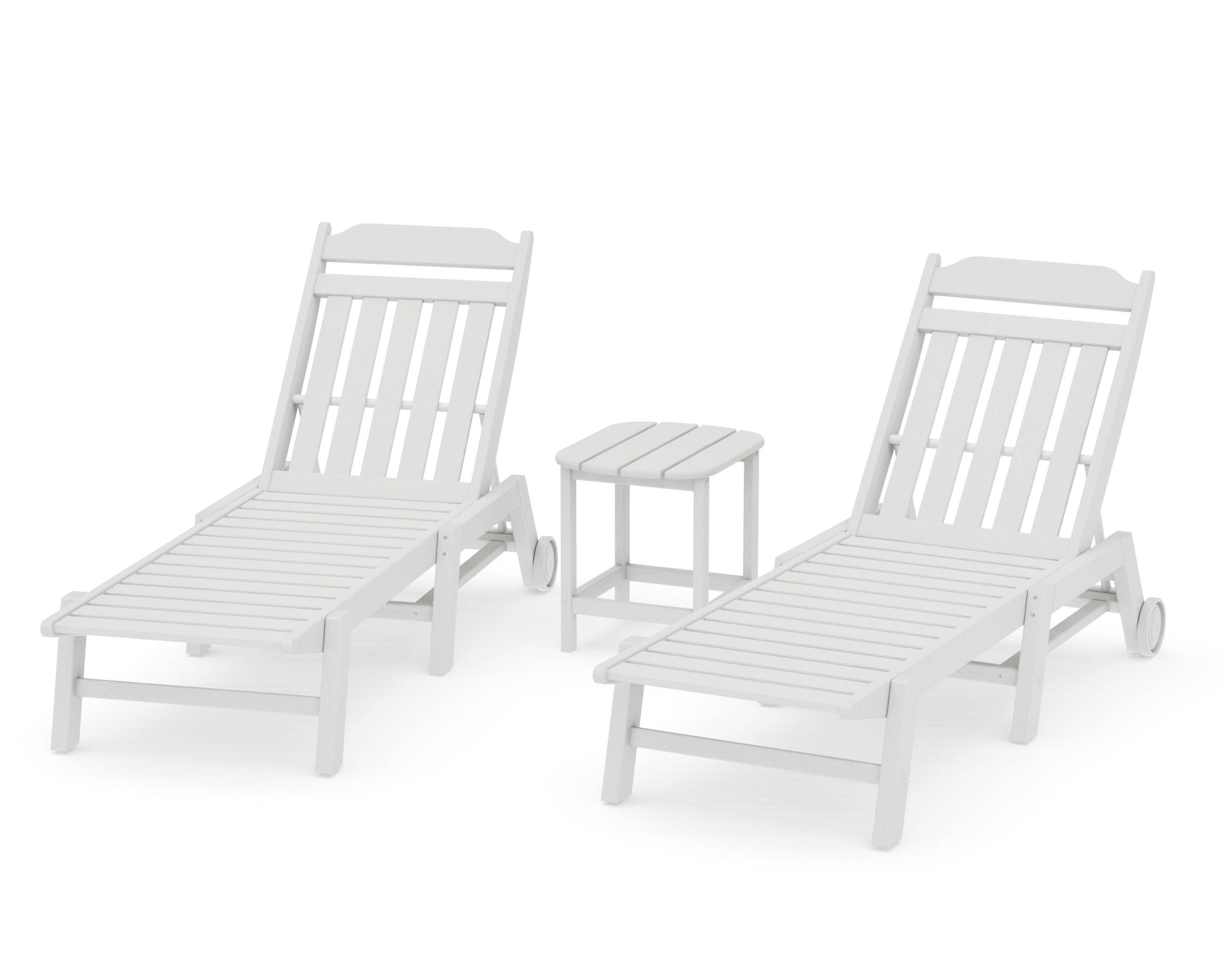 Cottage 3-Piece Chaise Set with Wheels in Vintage White