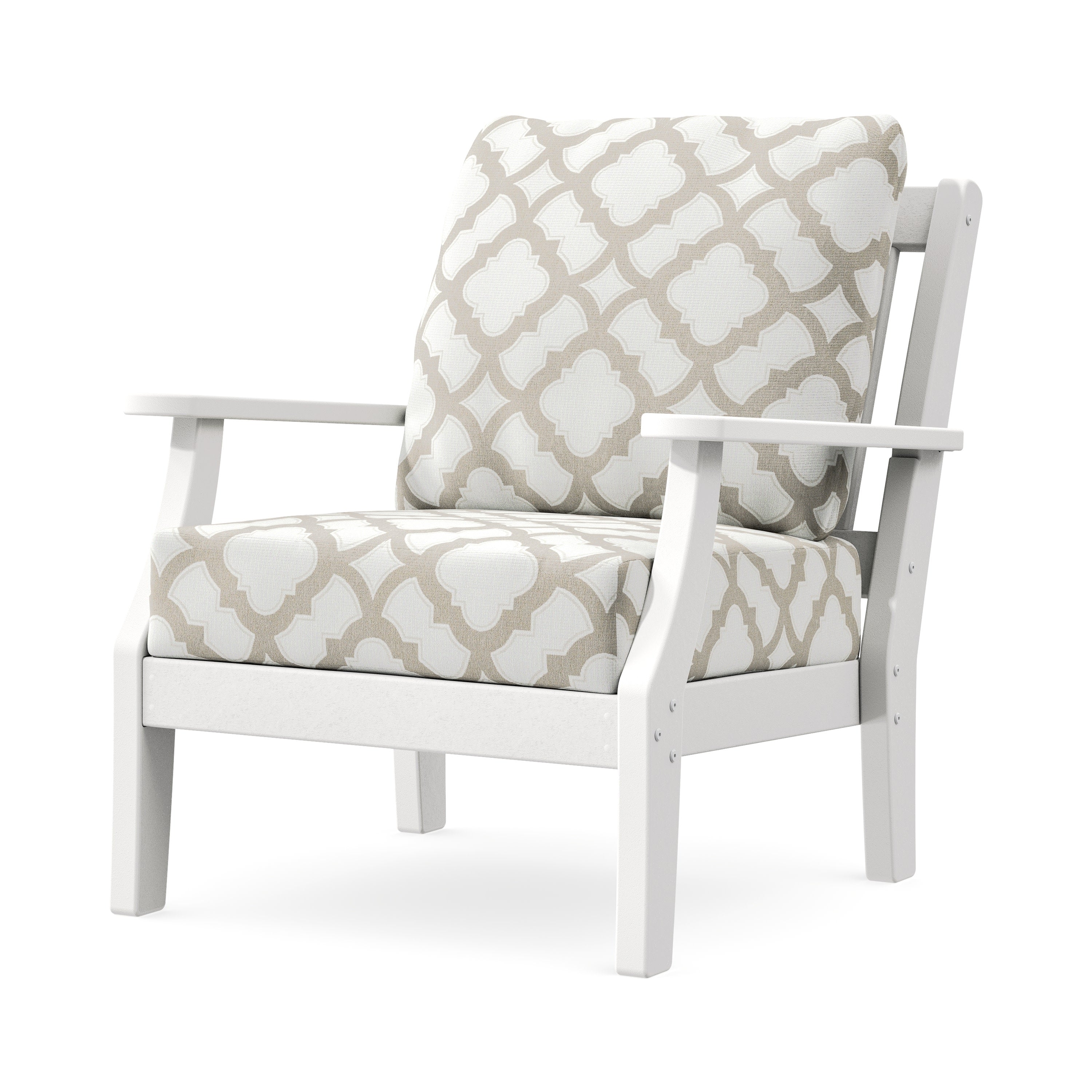 Chinoiserie Deep Seating Chair in White / Trellis Dune Burlap
