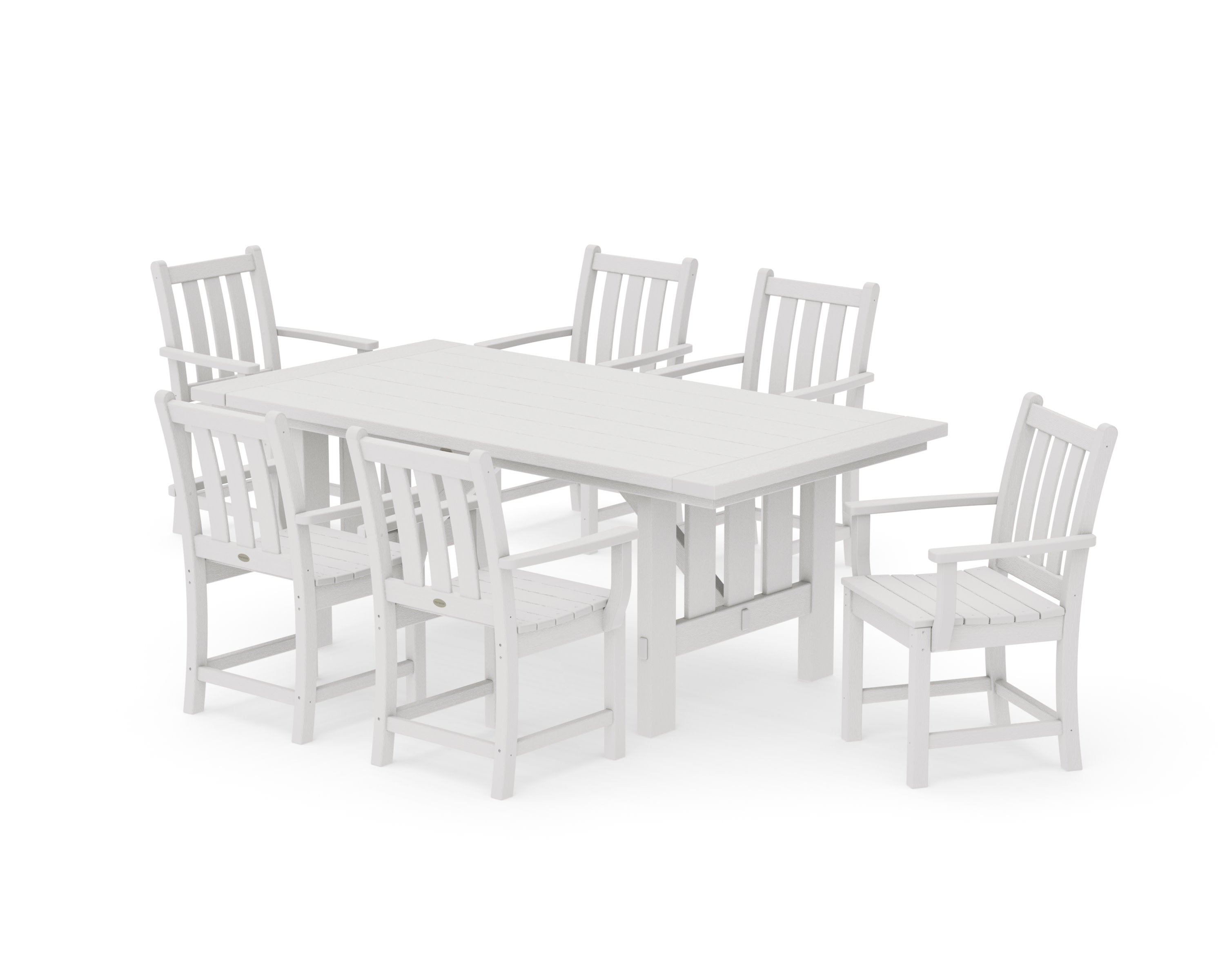 Traditional Garden Arm Chair 7-Piece Mission Dining Set in Vintage White