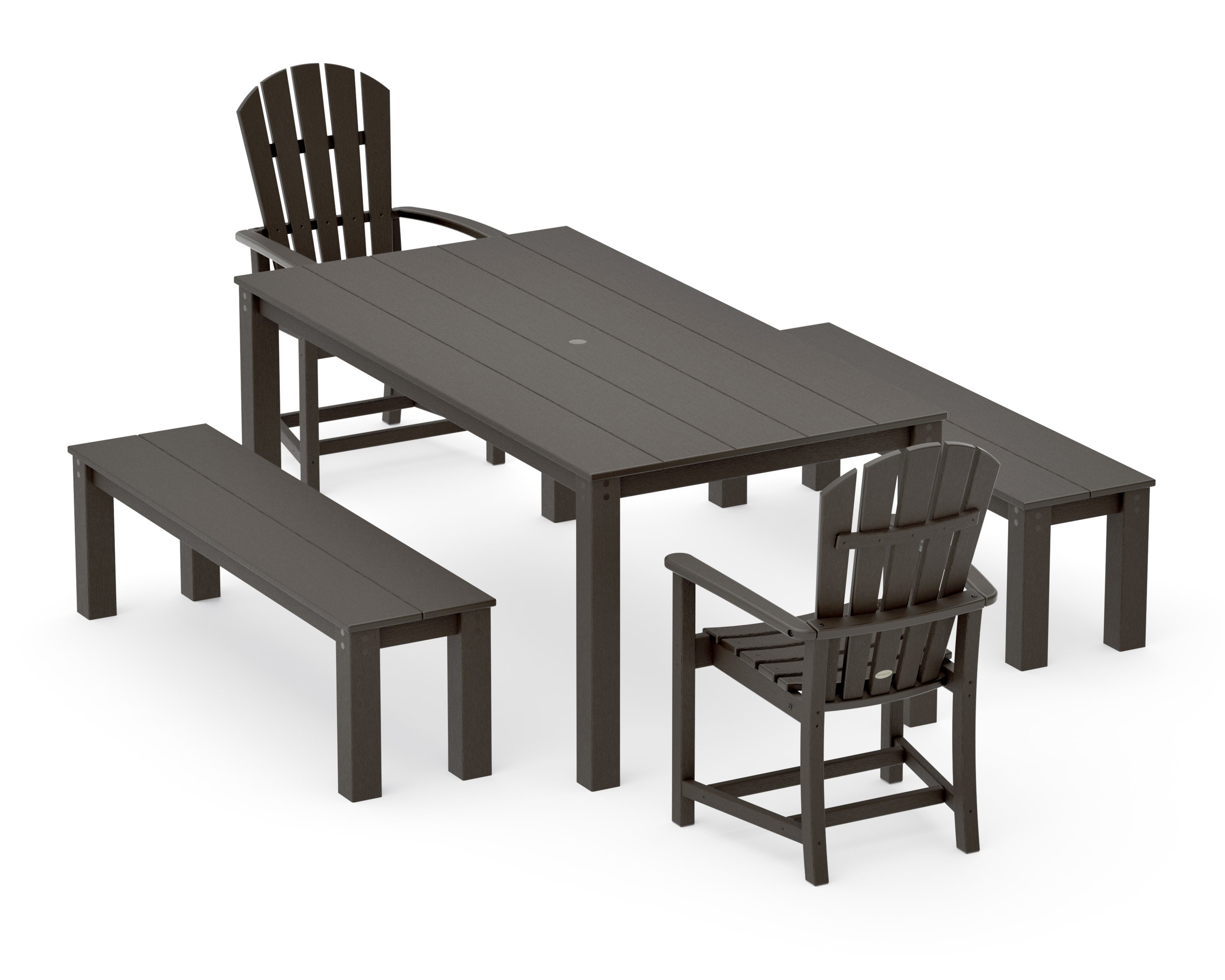 Palm Coast 5-Piece Parsons Dining Set with Benches in Vintage Coffee