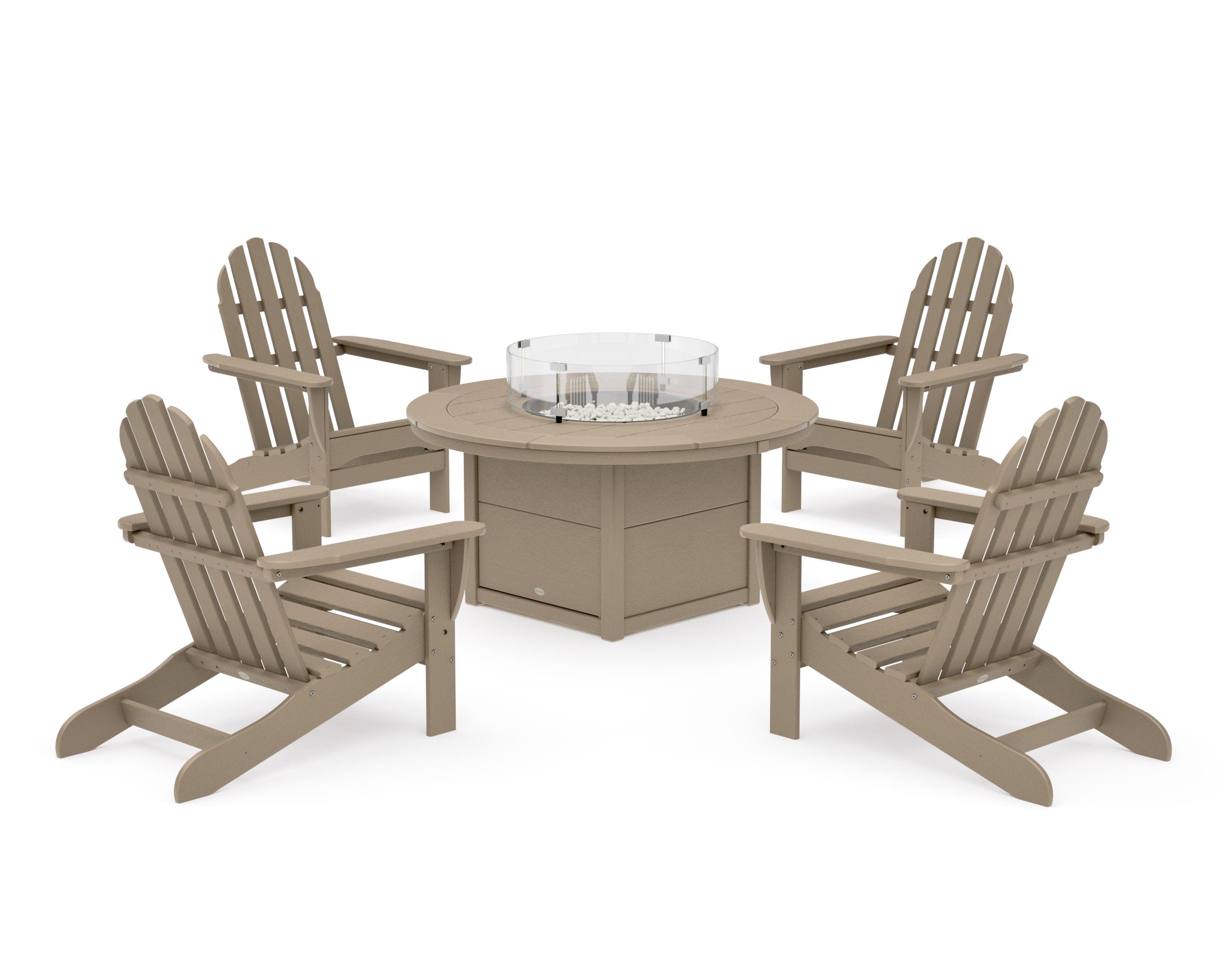 Classic Adirondack 5-Piece Conversation Set with Fire Pit Table in Vintage Sahara