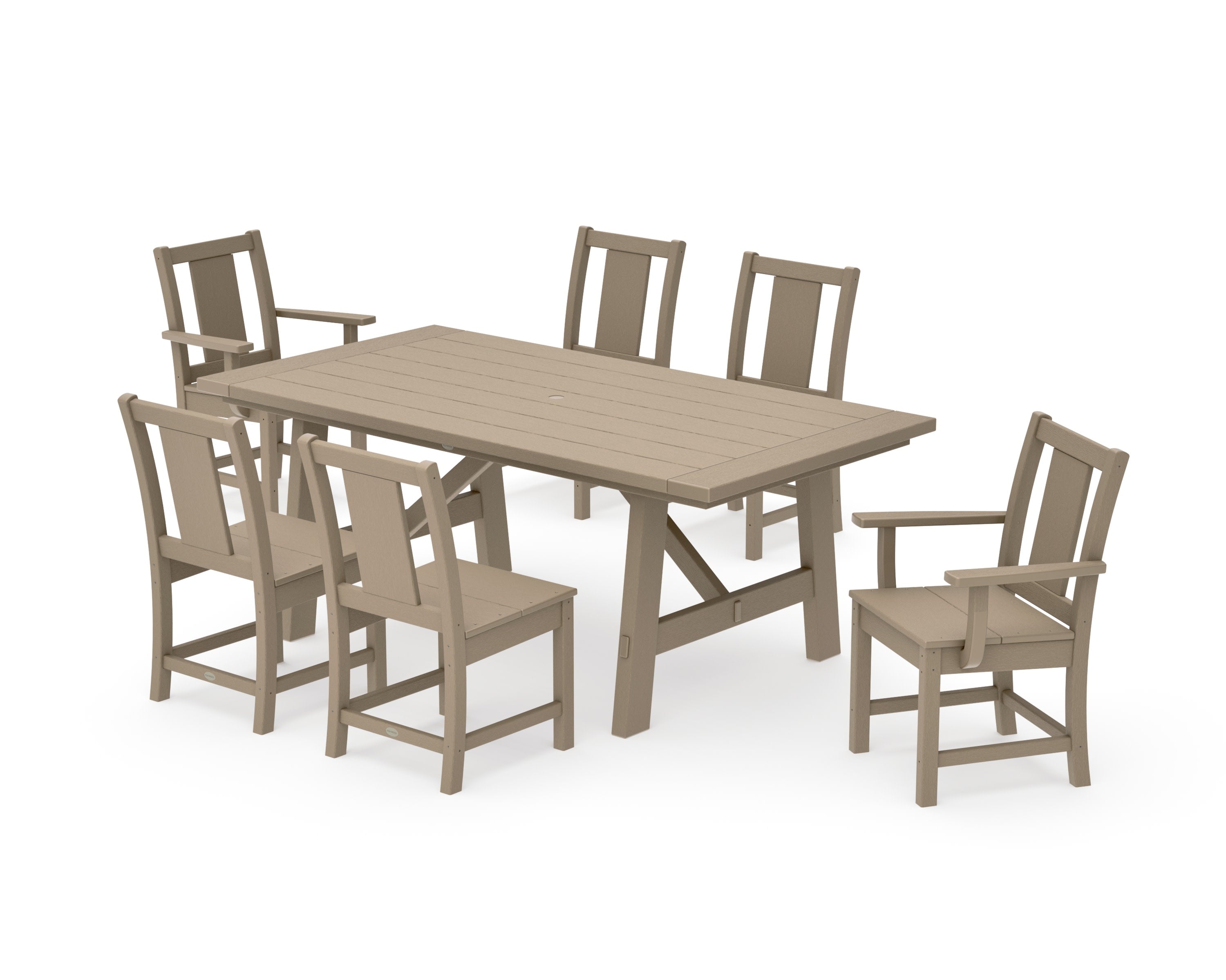 Prairie 7-Piece Rustic Farmhouse Dining Set in Vintage Sahara