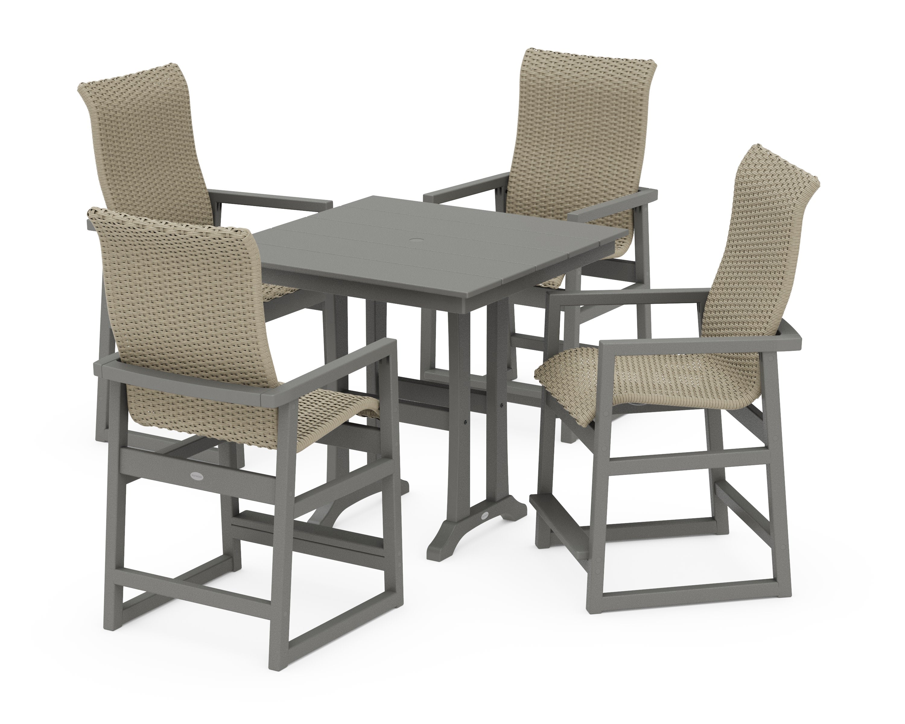 EDGE Woven Highback 5-Piece Farmhouse Counter Set with Trestle Legs