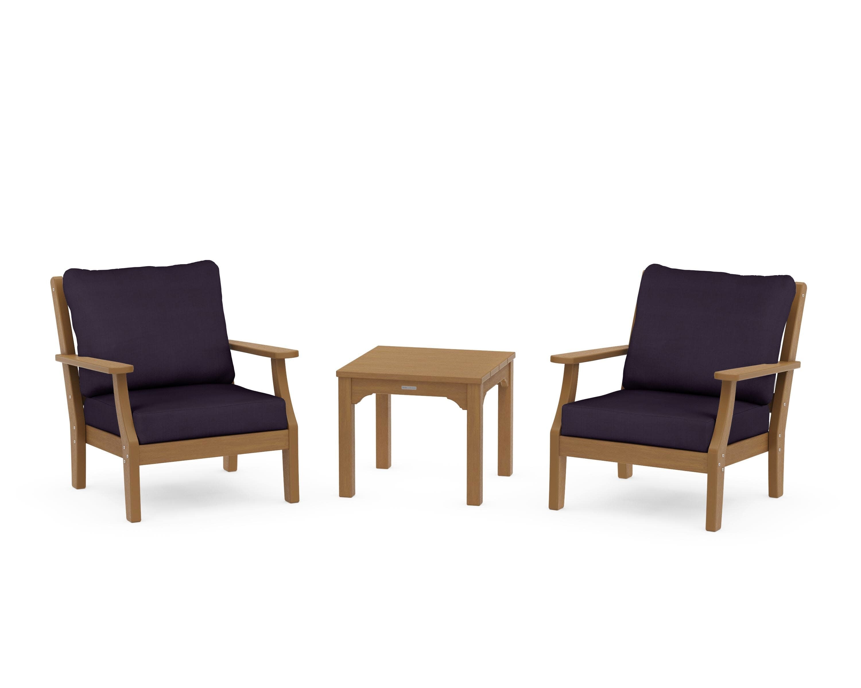 Chinoiserie 3-Piece Deep Seating Set in Natural / Navy Linen