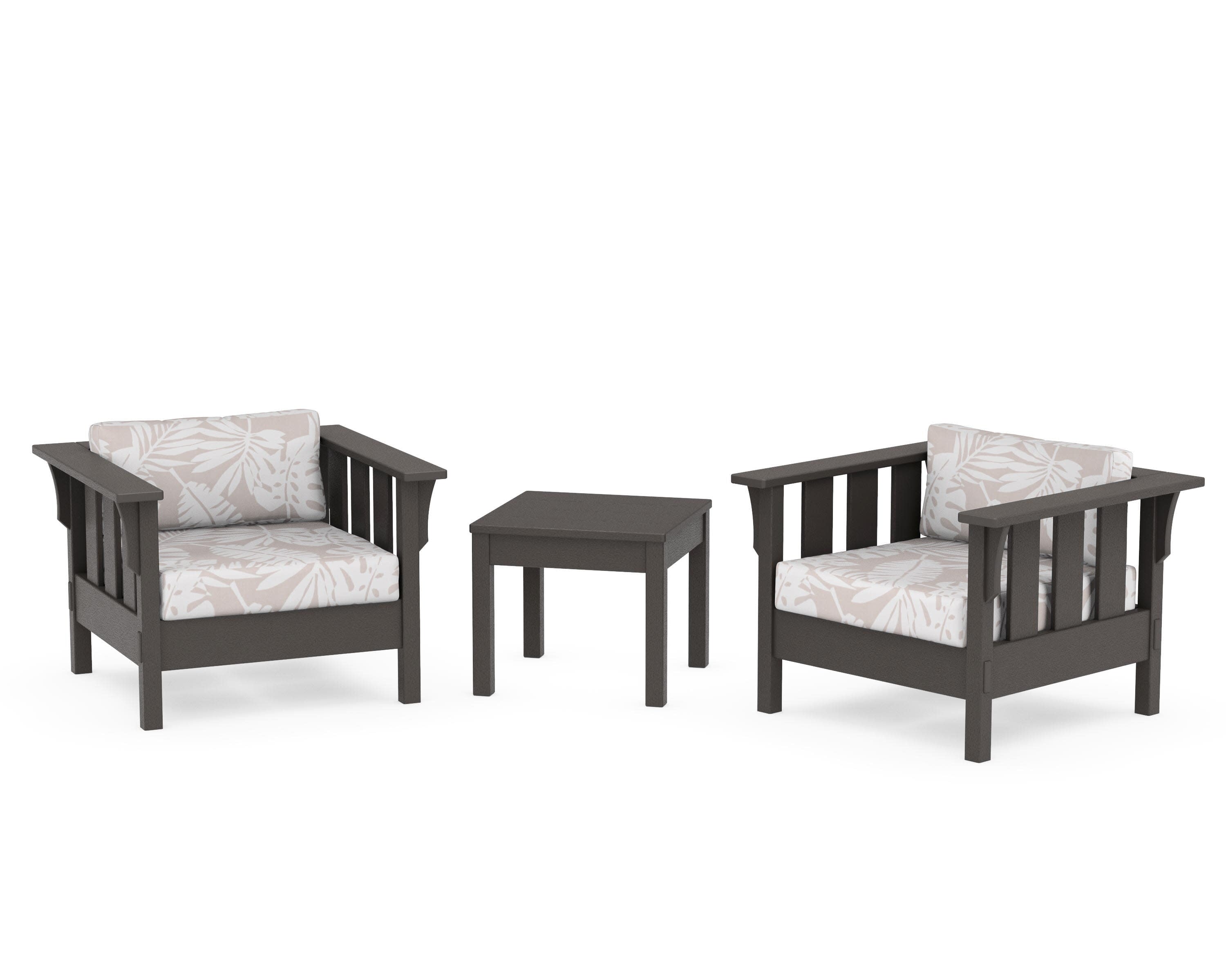 Acadia 3-Piece Deep Seating Set in Vintage Coffee / Leaf Dune Burlap