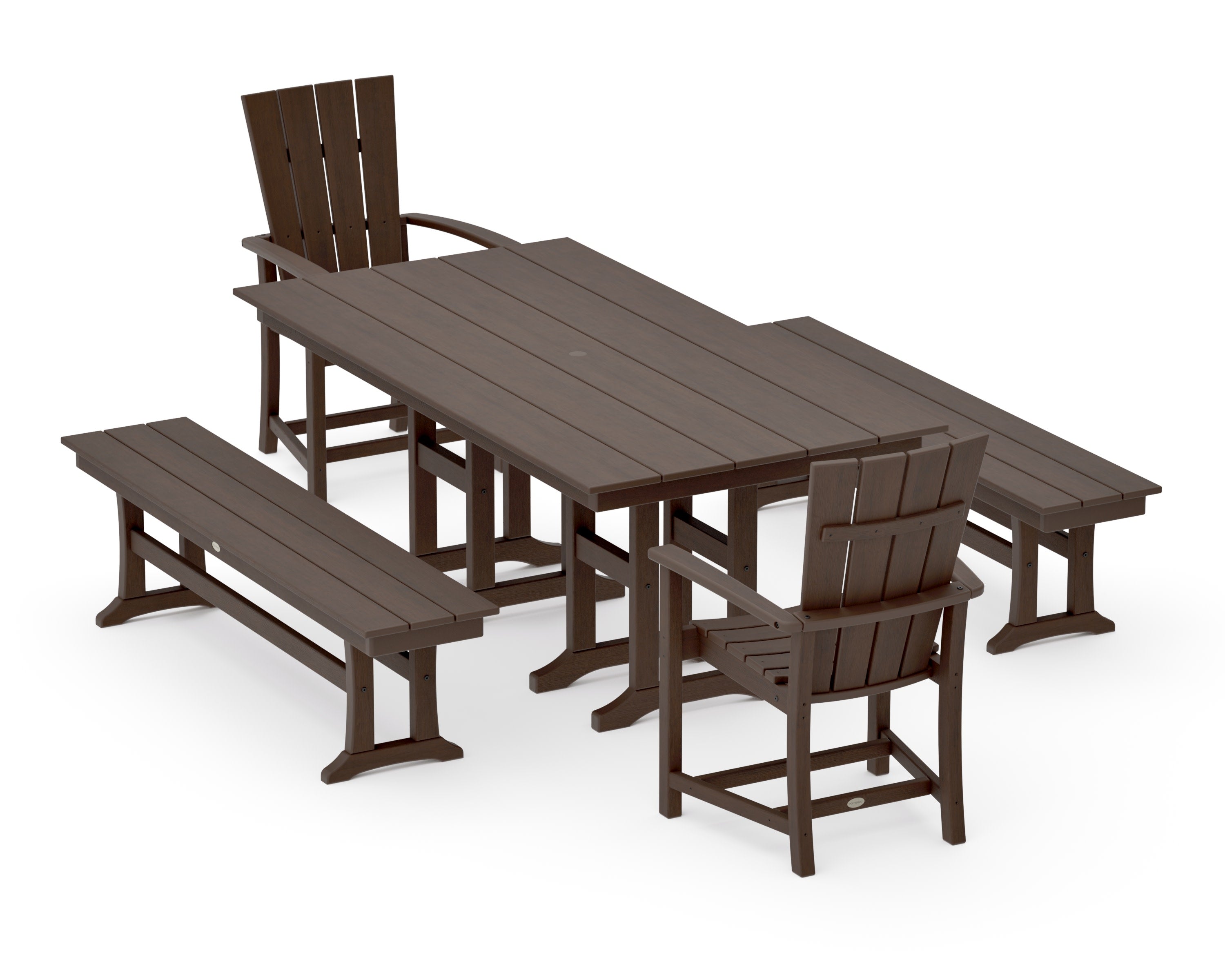 Quattro 5-Piece Farmhouse Dining Set with Benches in Kona