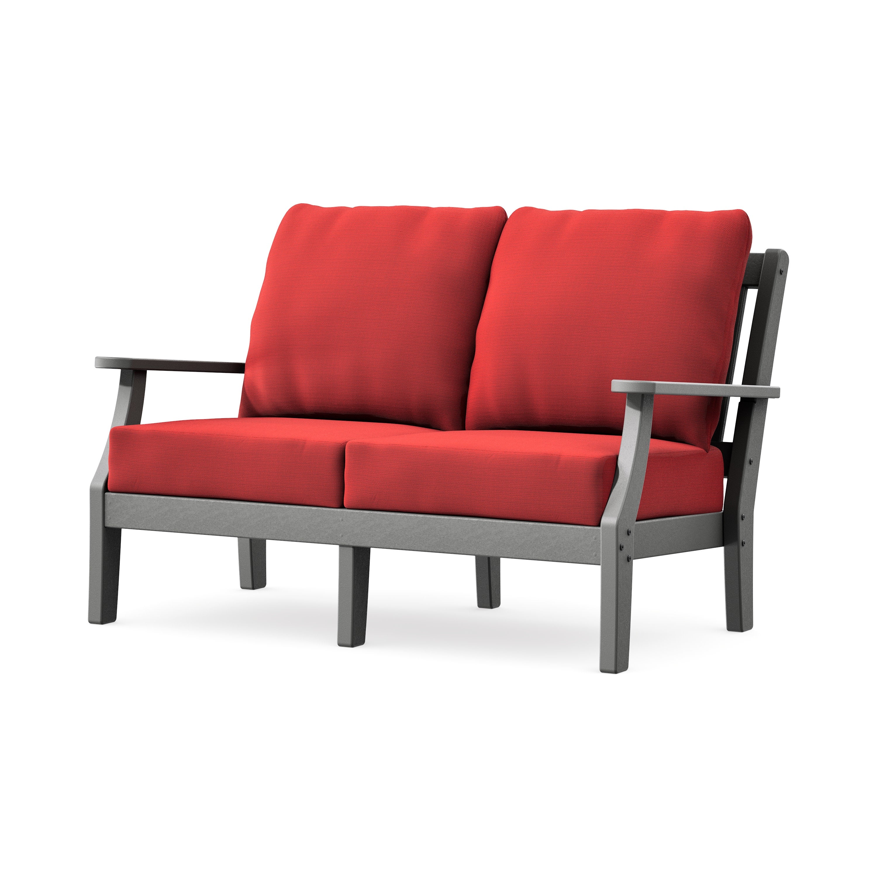 Chinoiserie Deep Seating Loveseat in Slate Grey / Crimson Linen