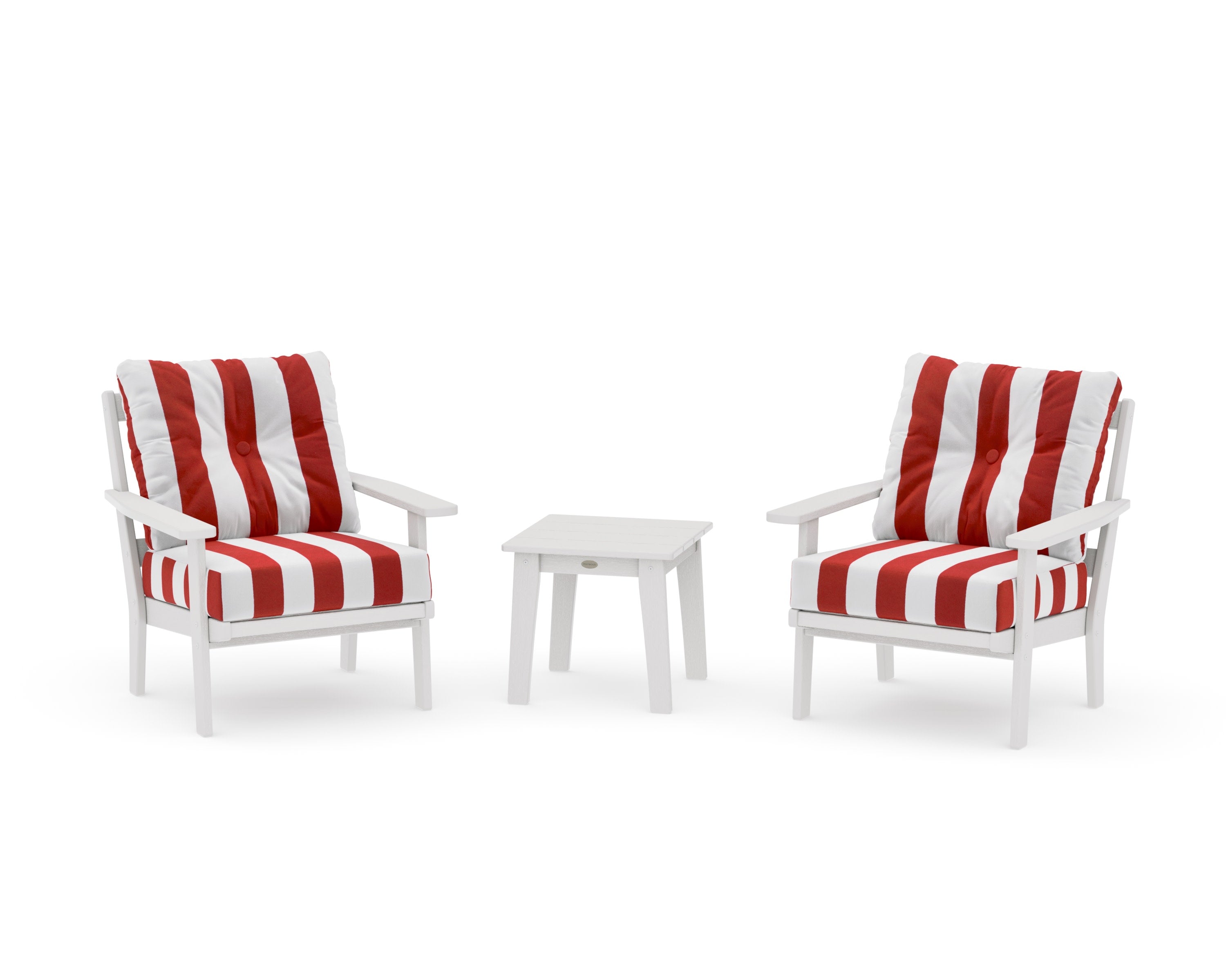 Prairie 3-Piece Deep Seating Set in Vintage White / Cabana Stripe Crimson