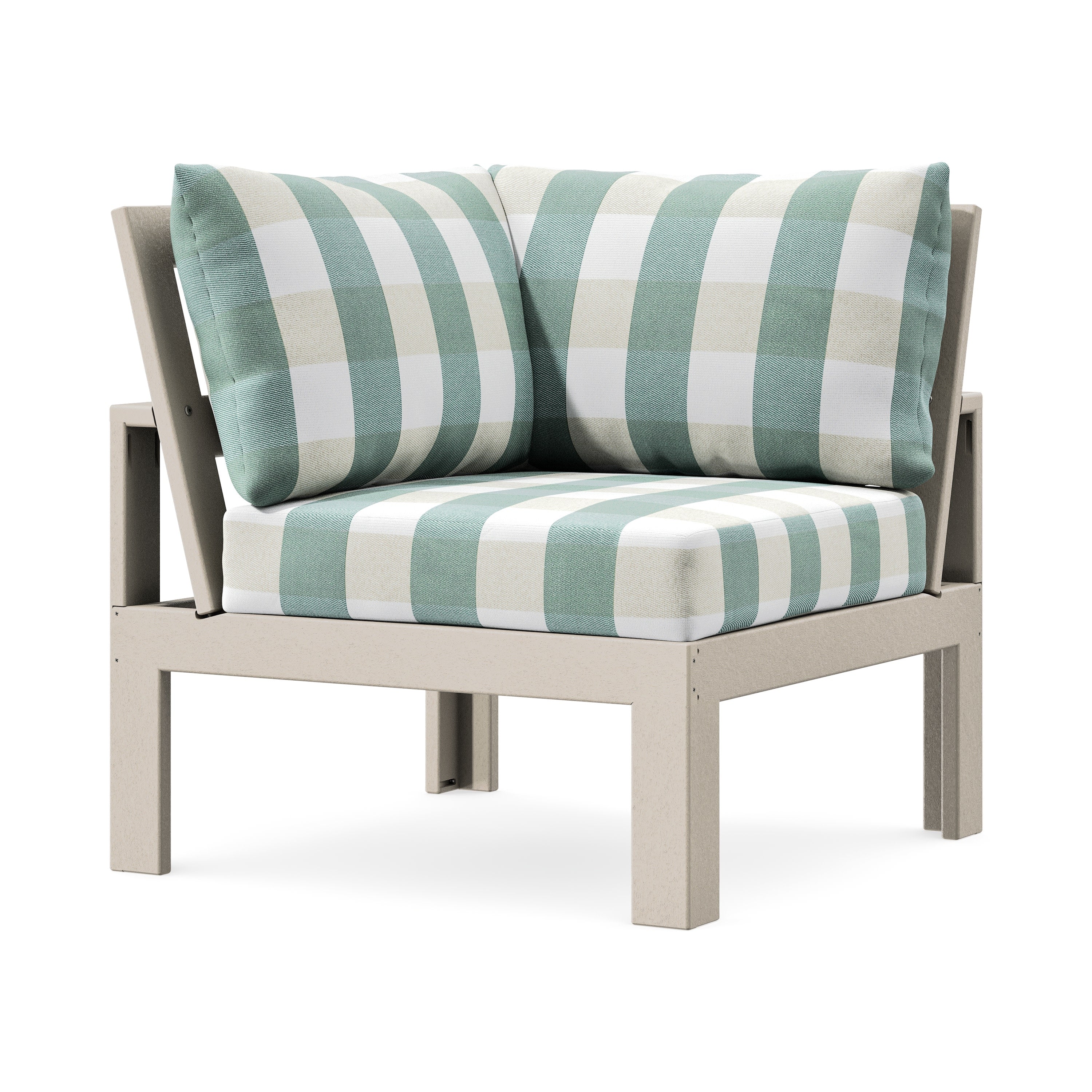Modular Corner Chair in Sand / Buffalo Plaid Glacier Spa