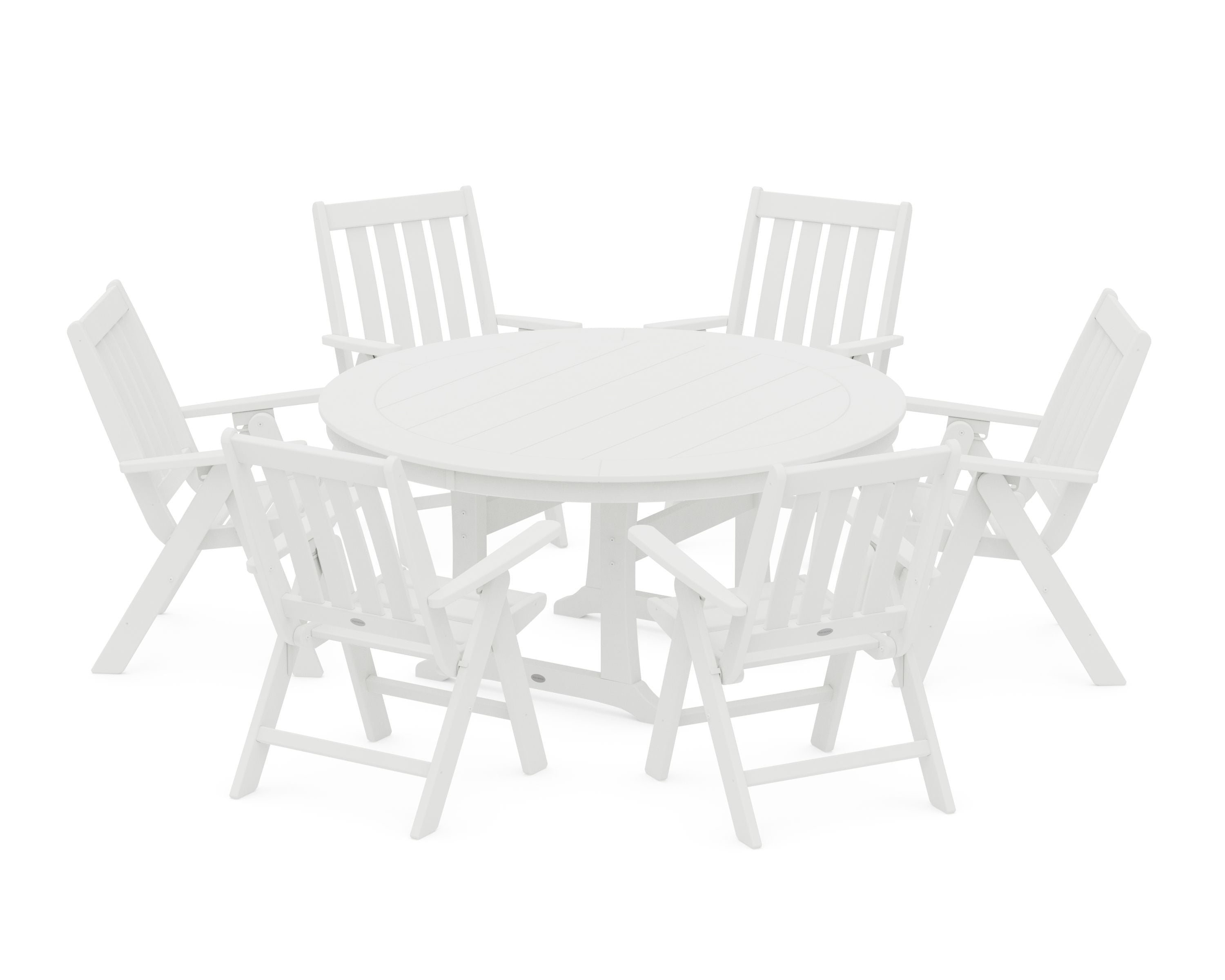 Vineyard Folding 7-Piece Side Chair Round Dining Set in White