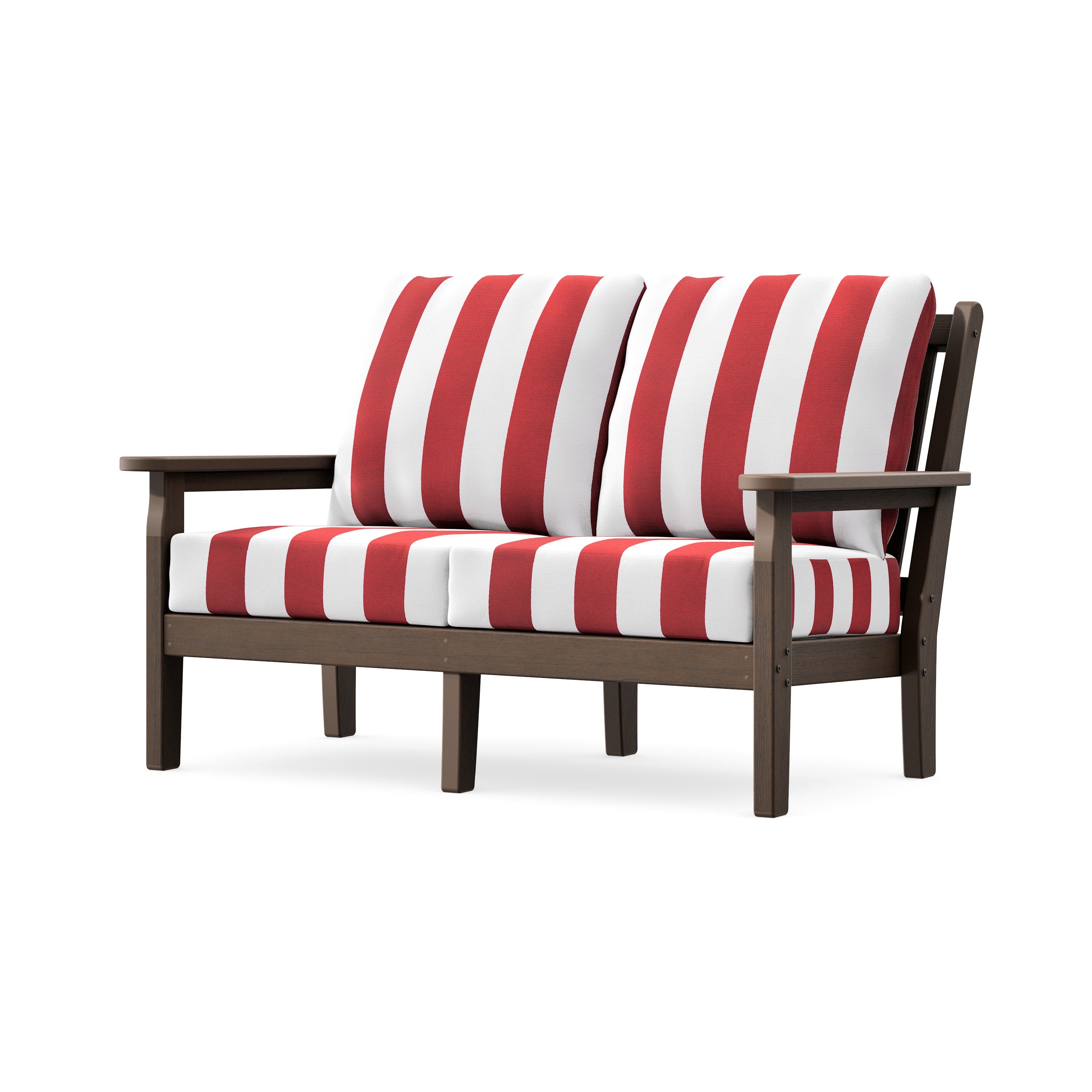 Chippendale Deep Seating Loveseat in Kona / Cabana Stripe Crimson