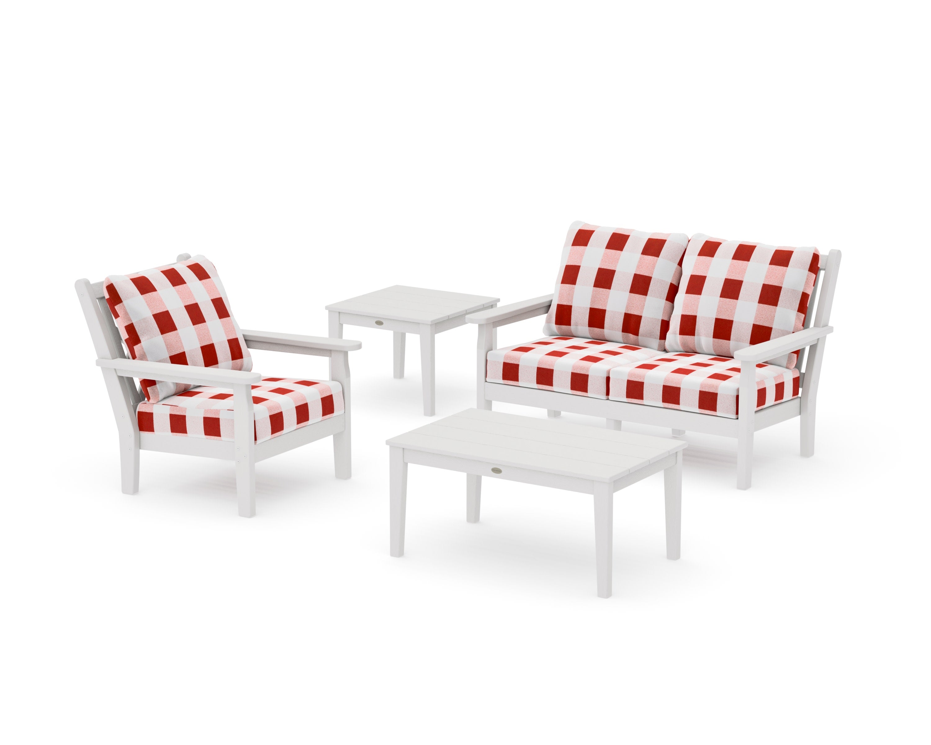Chippendale 4-Piece Deep Seating Set in Vintage White / Buffalo Plaid Crimson