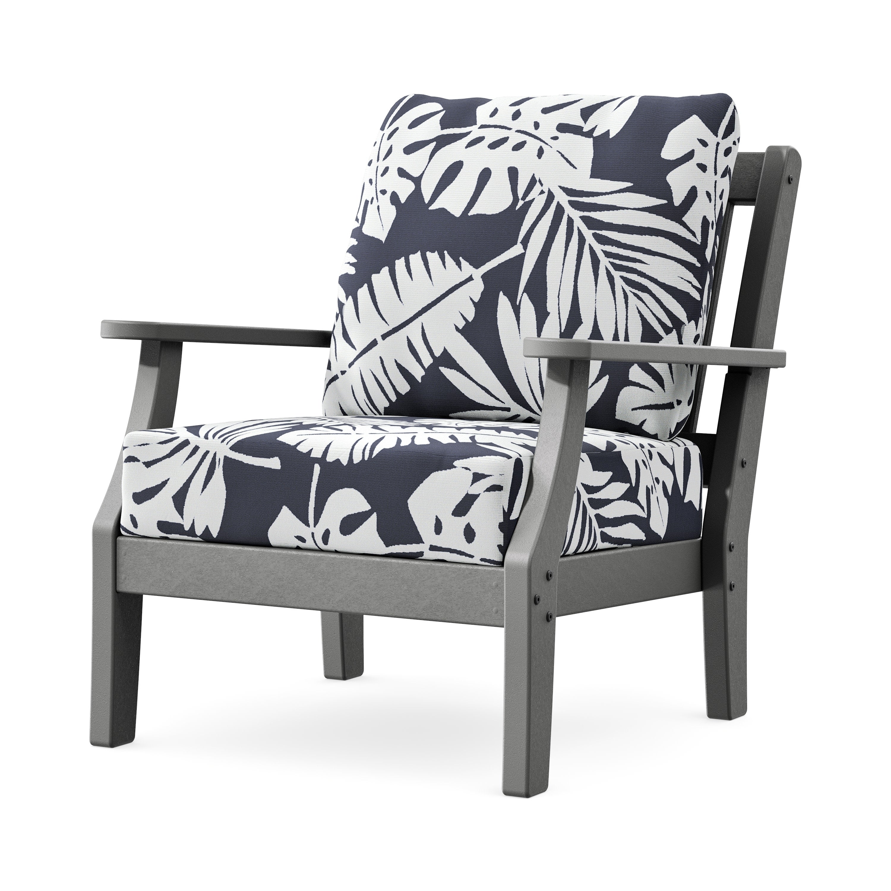 Chinoiserie Deep Seating Chair in Slate Grey / Leaf Navy