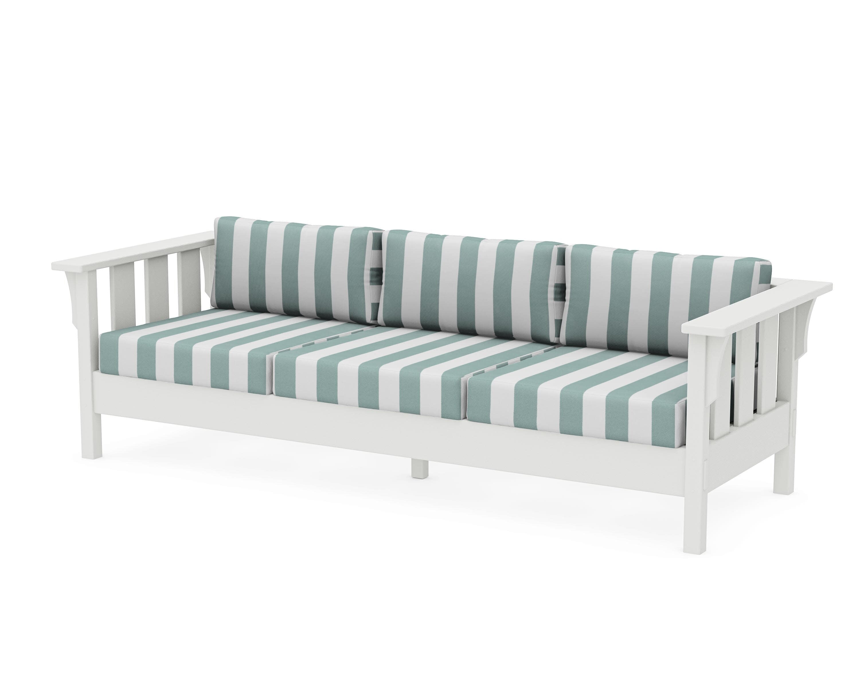 Acadia Deep Seating Sofa in Vintage White / Cabana Stripe Glacier Spa