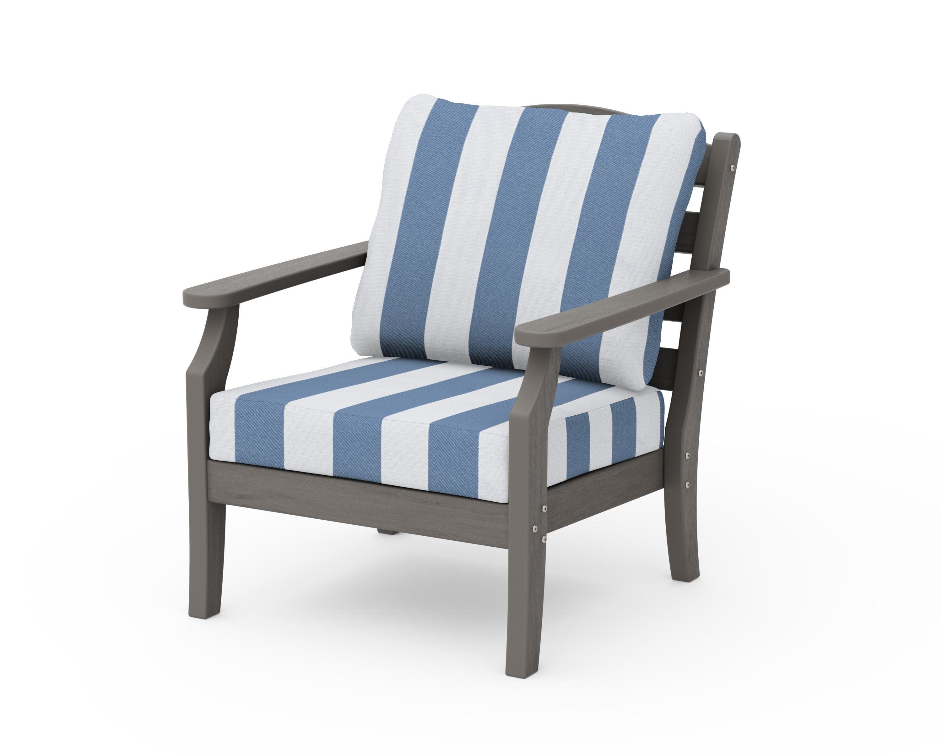 Savannah Deep Seating Chair in Driftwood / Cabana Stripe Sky Blue