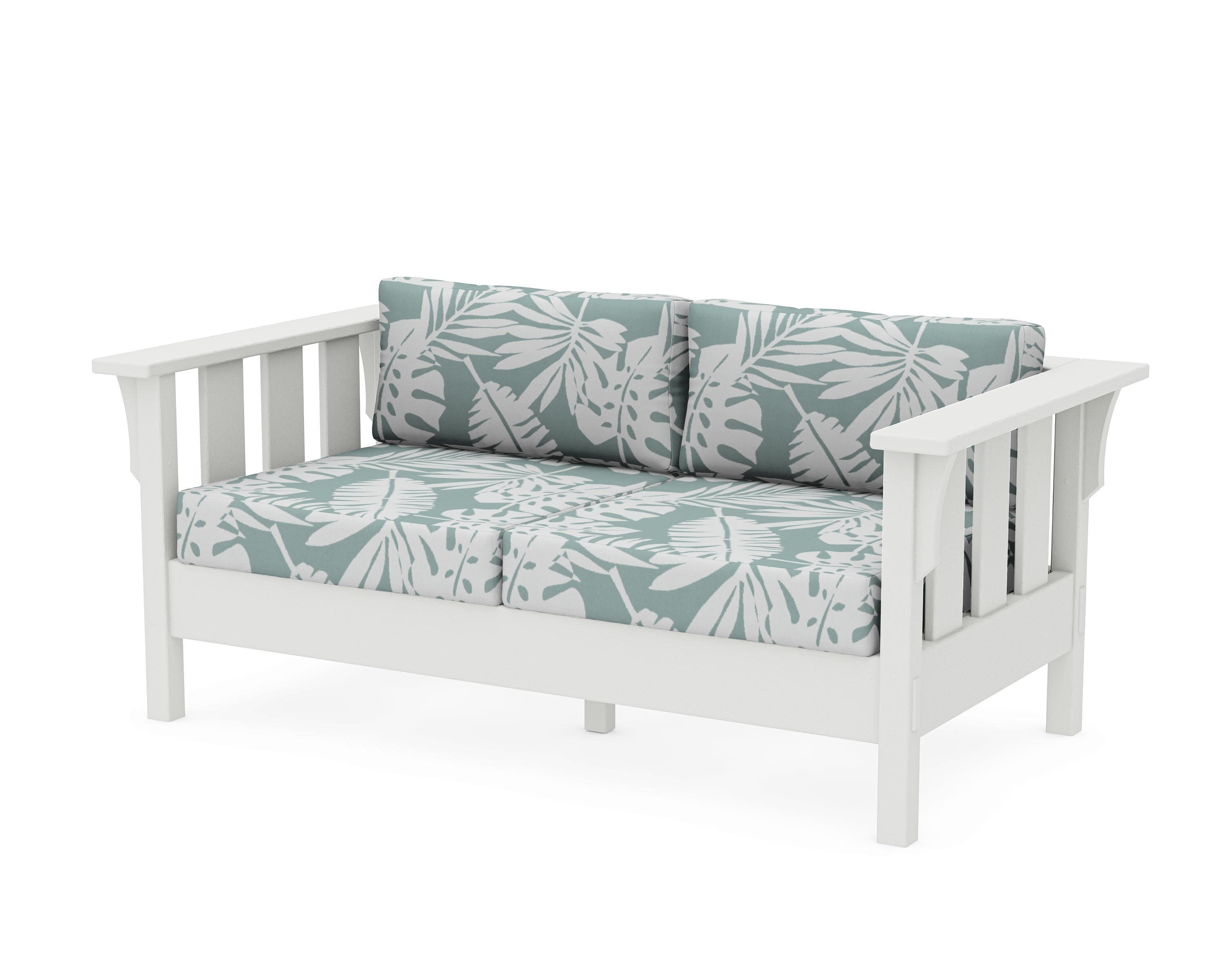 Acadia Deep Seating Loveseat in Vintage White / Leaf Glacier Spa