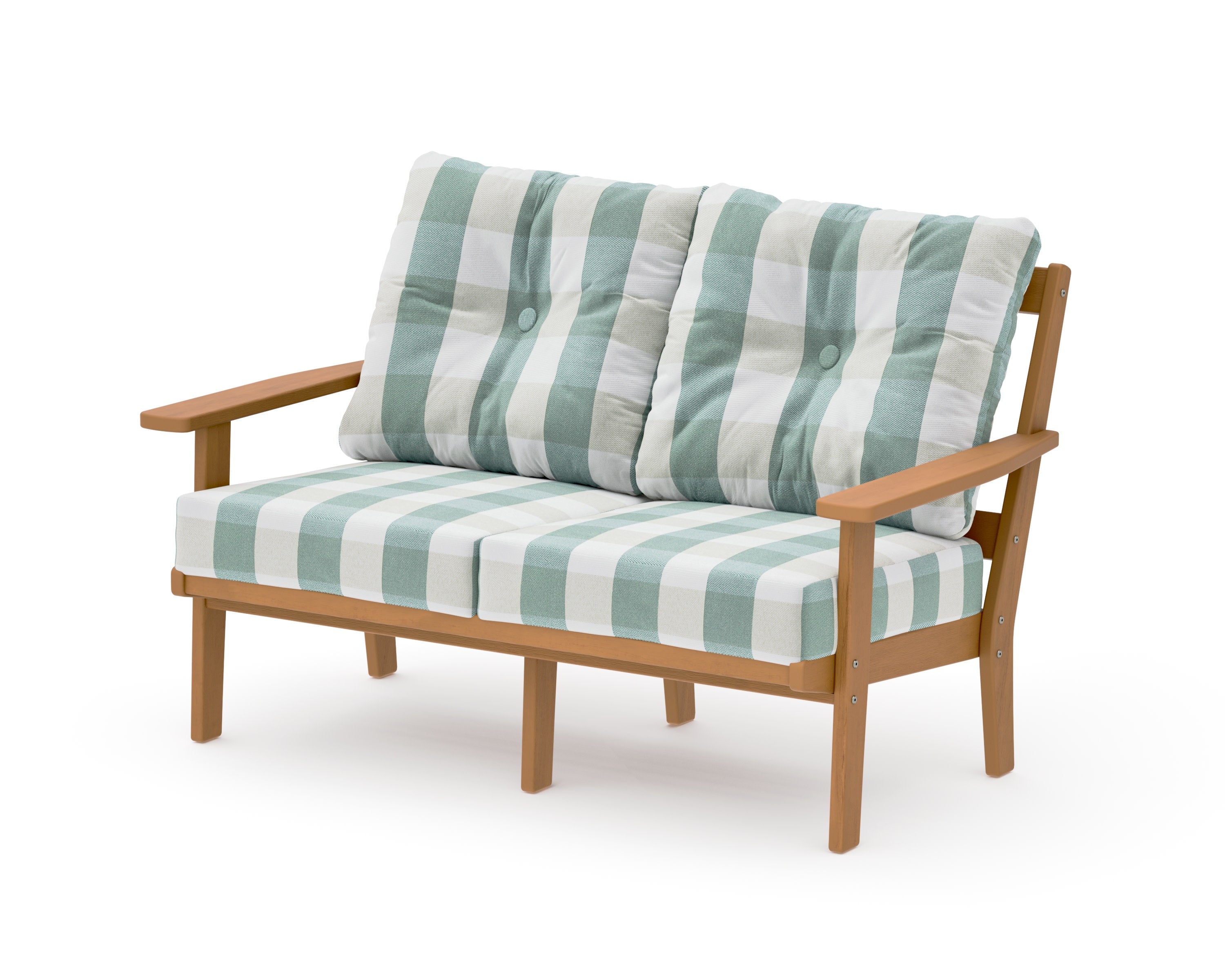 Oxford Deep SeatingLoveseat in Natural / Buffalo Plaid Glacier Spa
