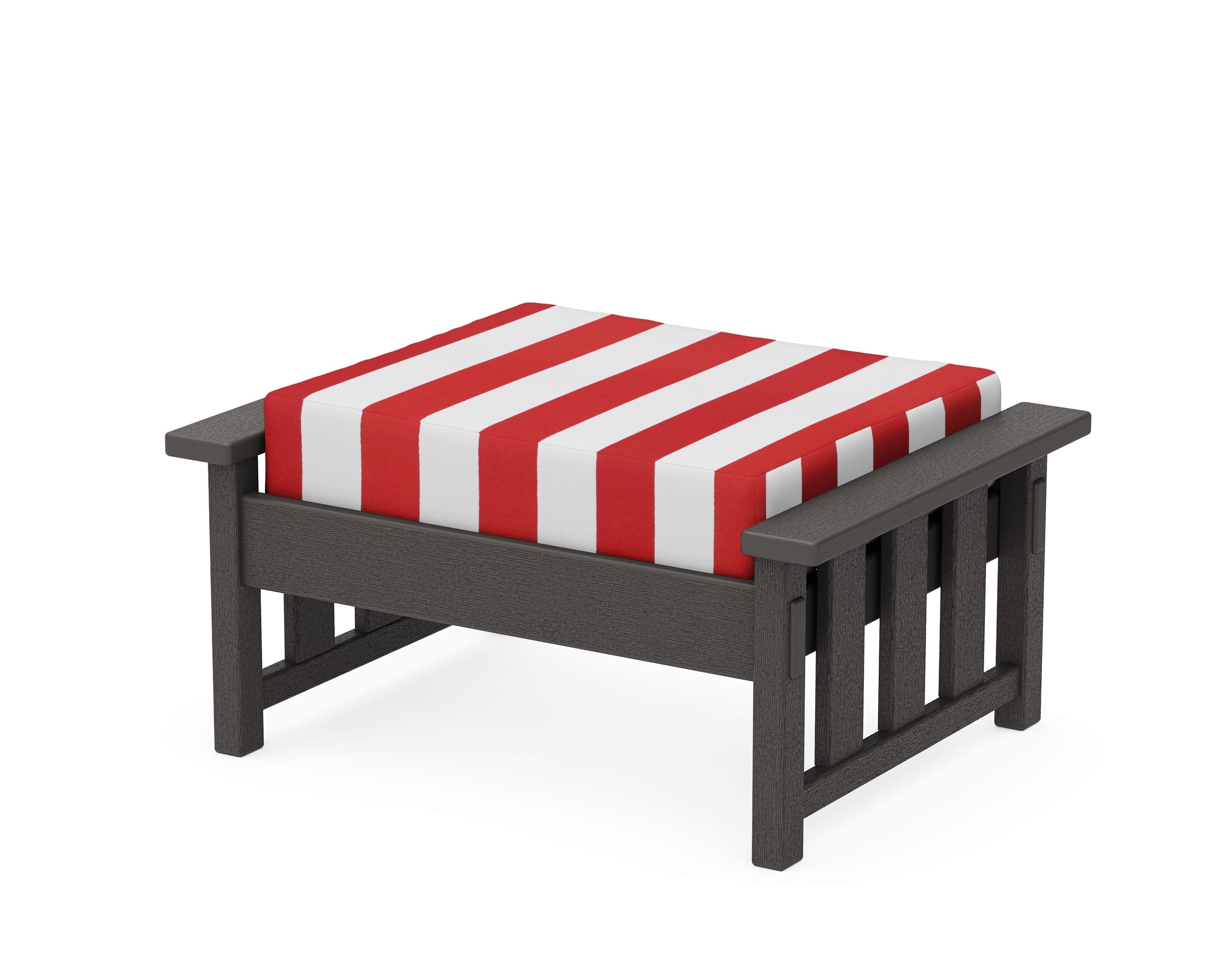 Acadia Deep Seating Ottoman in Vintage Coffee / Cabana Stripe Crimson
