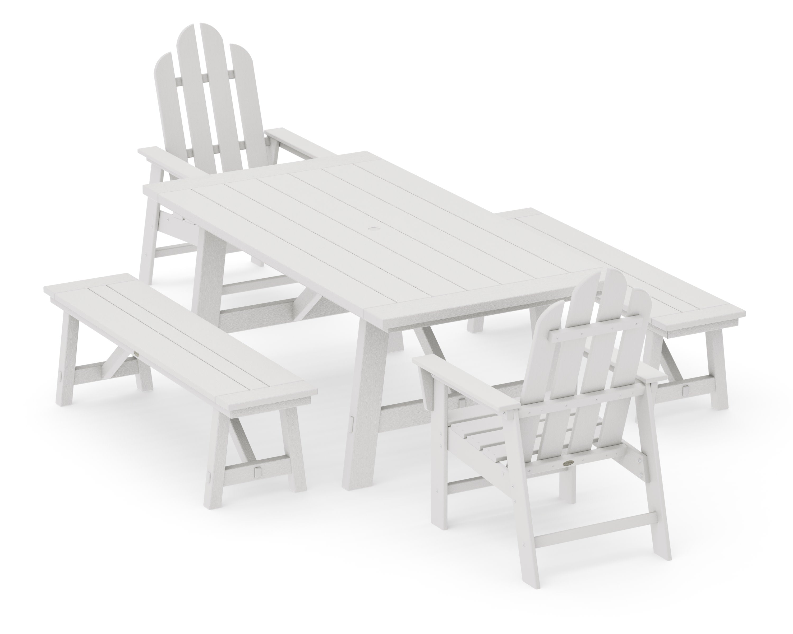 Long Island 5-Piece Rustic Farmhouse Dining Set With Benches in Vintage White