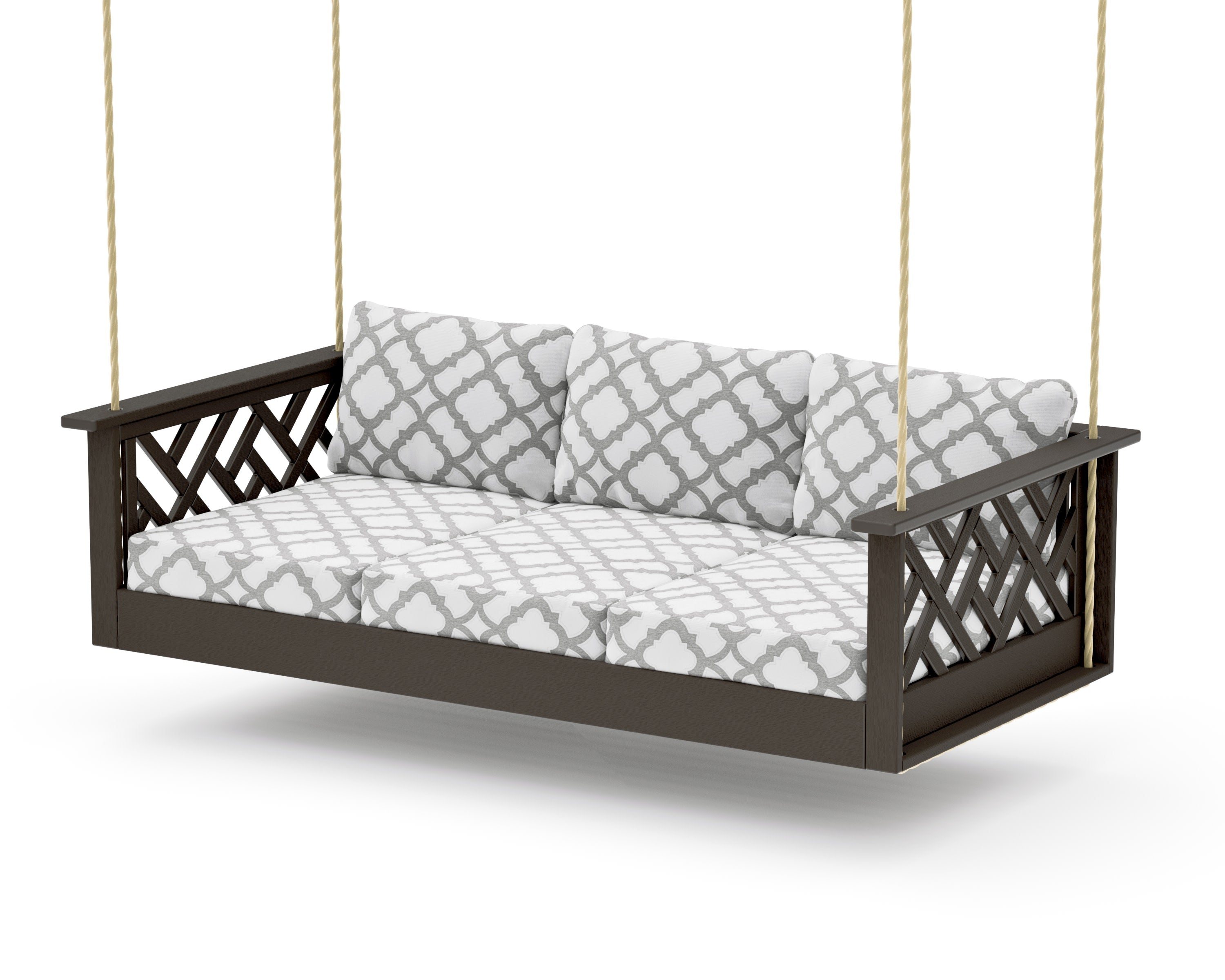 Chippendale Daybed Swing in Vintage Coffee / Trellis Grey Mist