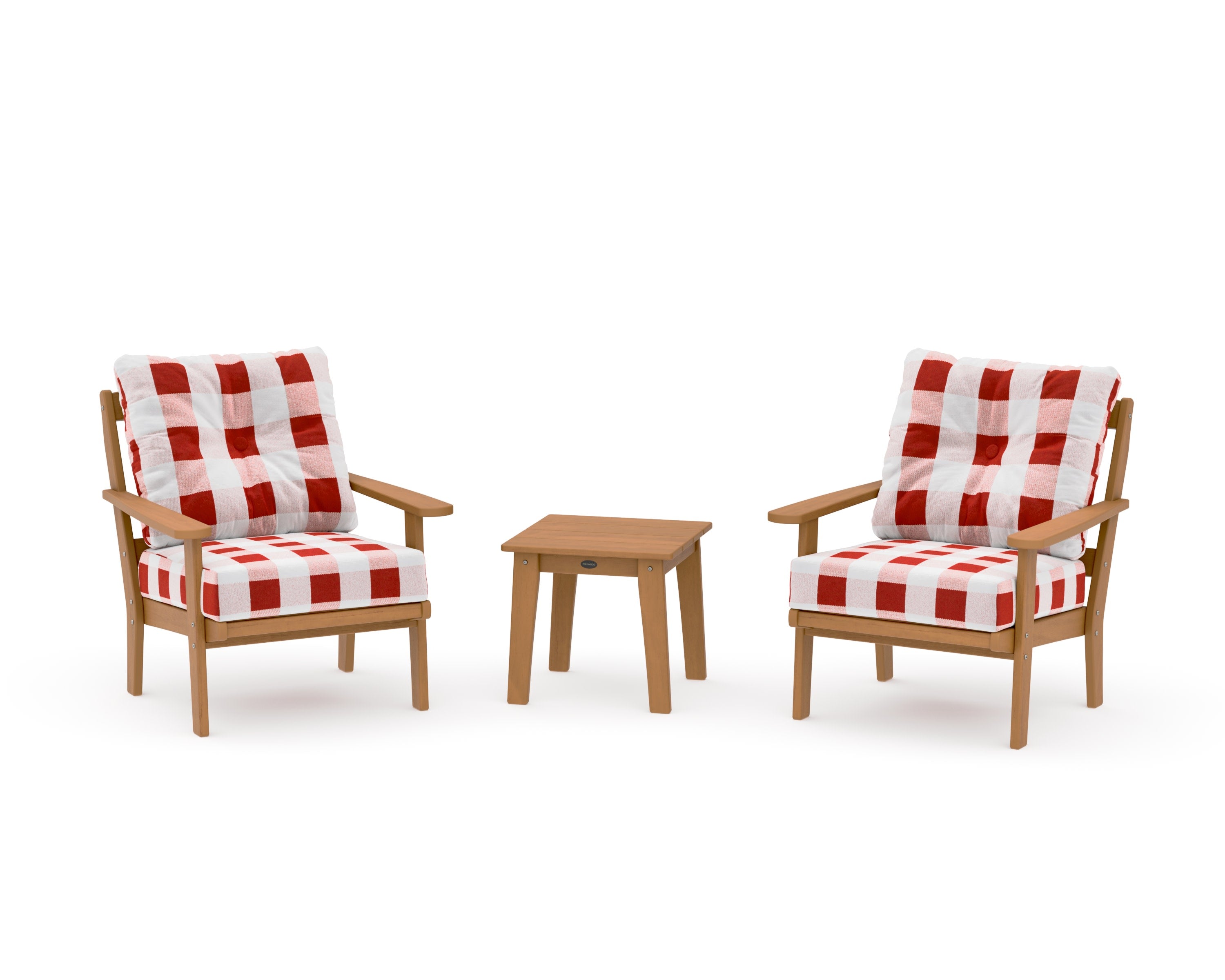 Mission 3-Piece Deep Seating Set in Natural / Buffalo Plaid Crimson