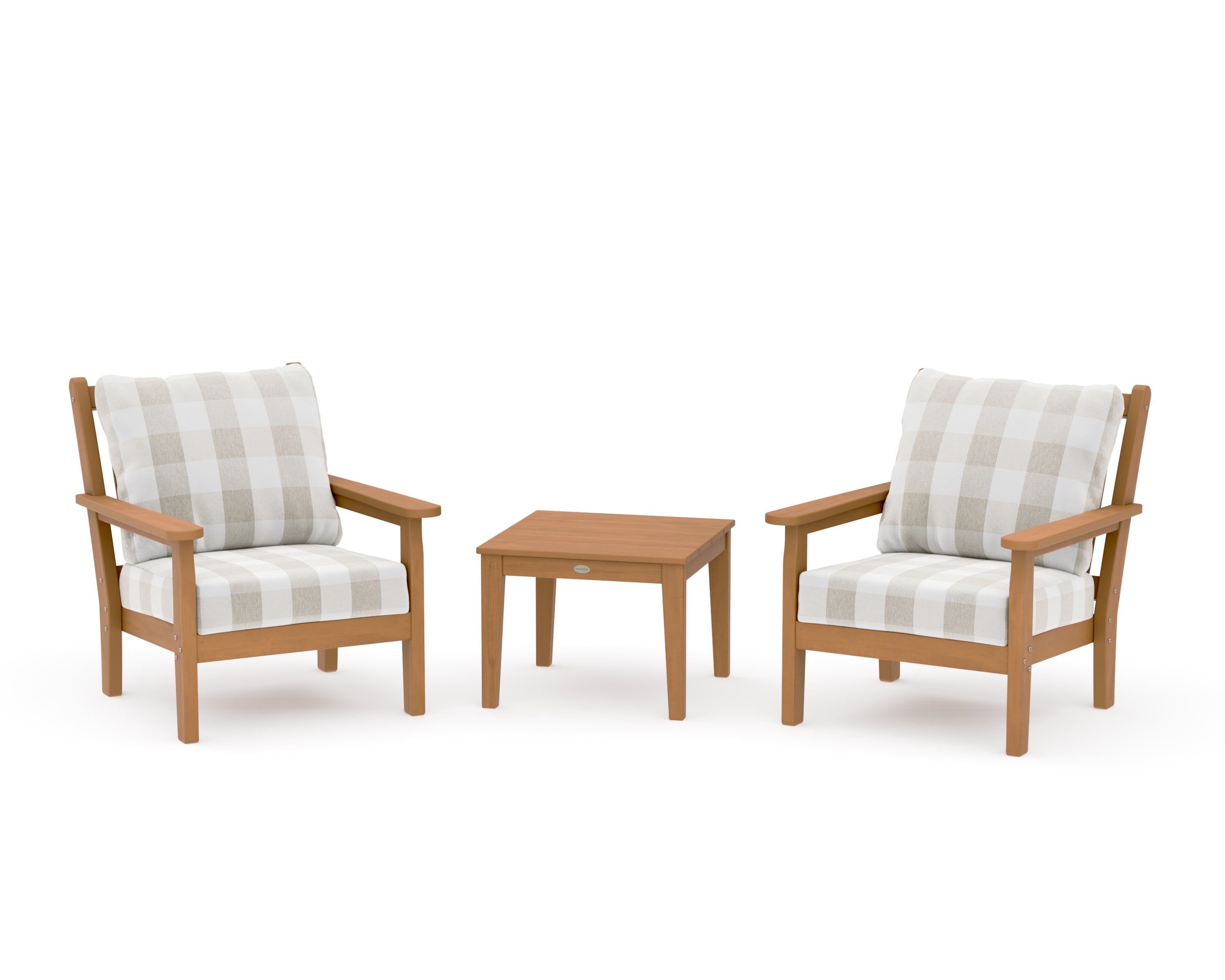 Chippendale 3-Piece Deep Seating Set in Natural / Buffalo Plaid Dune Burlap