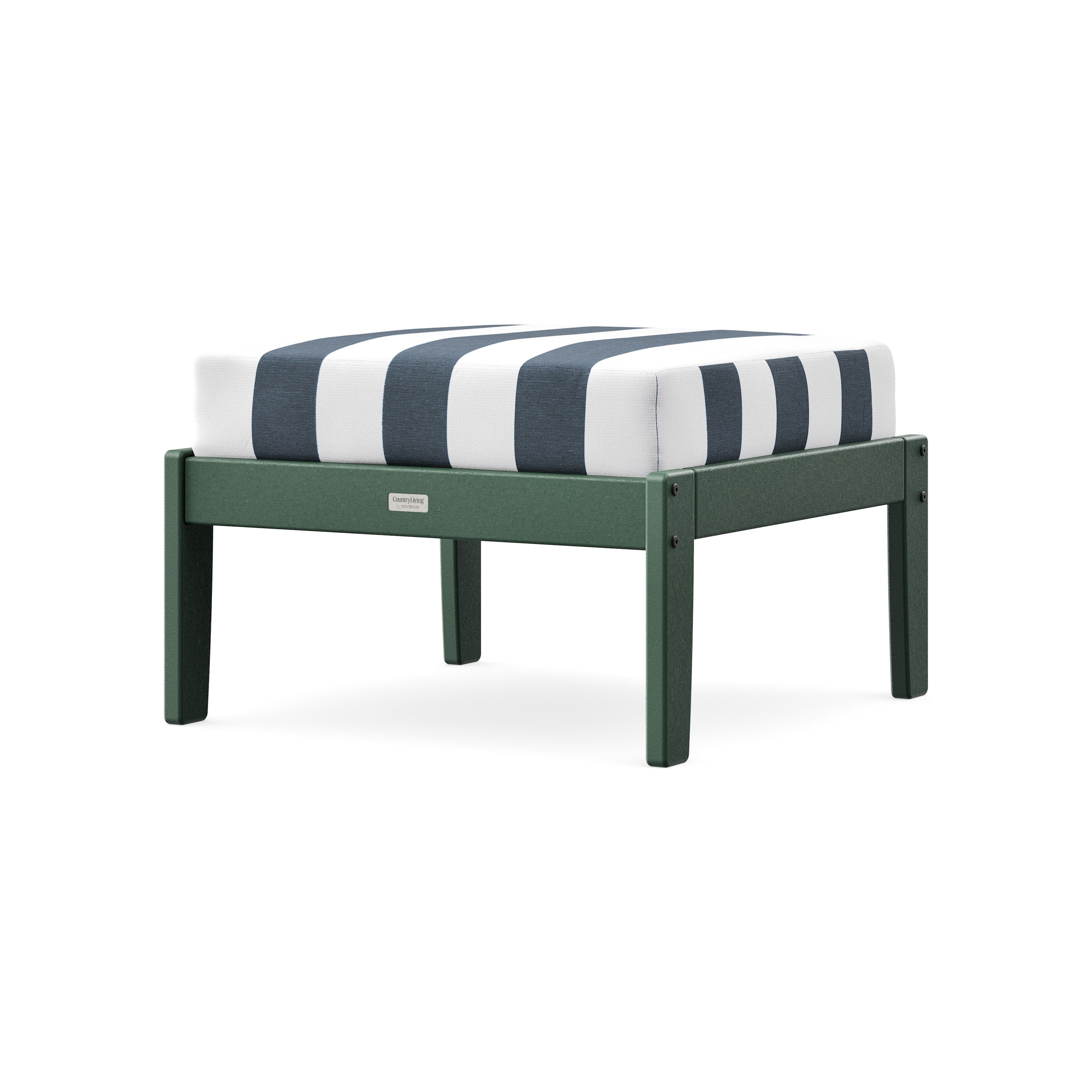 Cottage Deep Seating Ottoman in Green / Cabana Stripe Marine Indigo