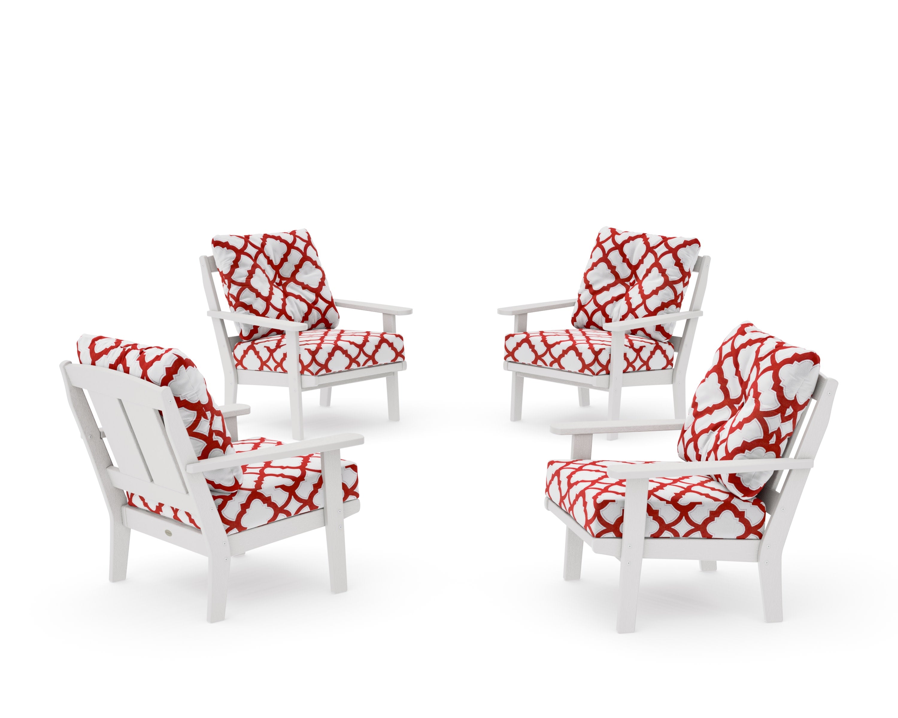 Mission 5-Piece Deep Seating Set with Fire Pit Table in Vintage White / Trellis Crimson